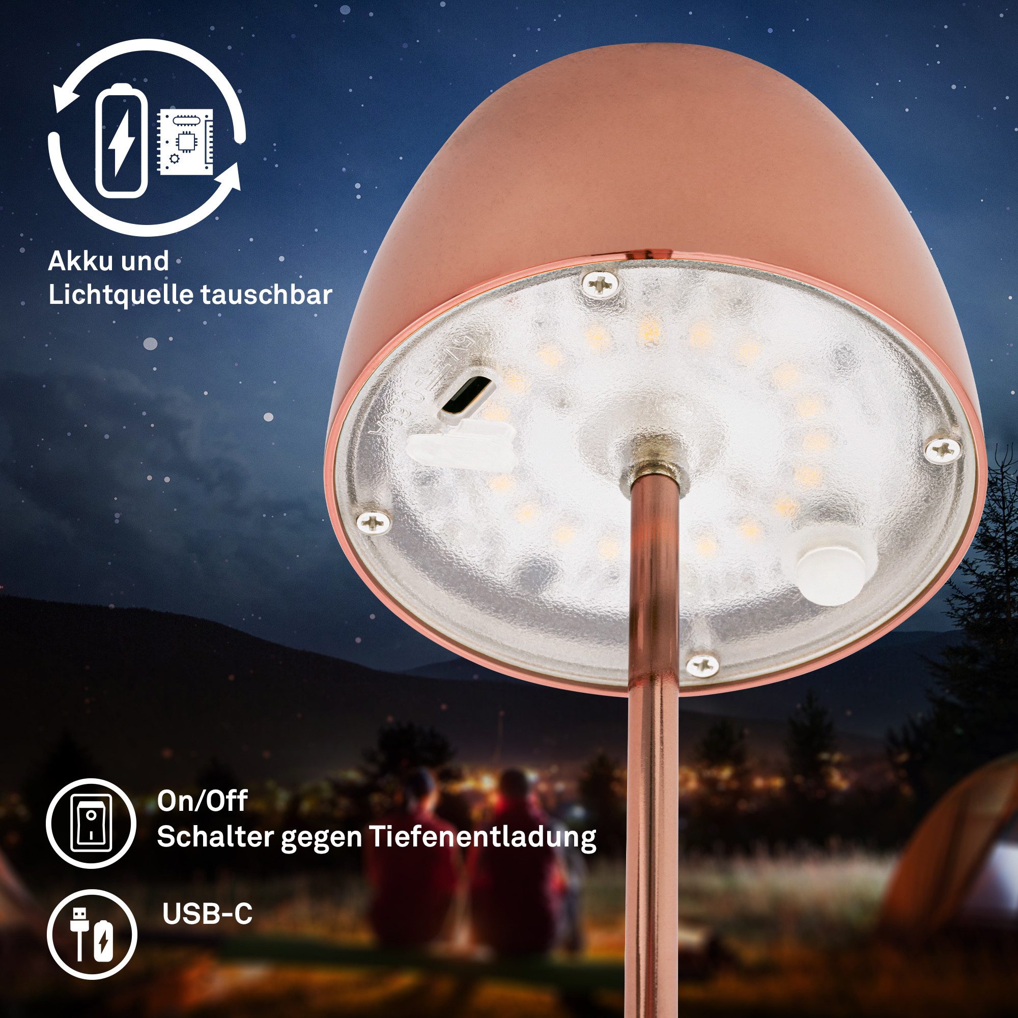 Briloner Leuchten LED Tischleuchte kabellos dimmbar touch Tischlampe Akku Indoor/Outdoor, LED fest integriert, Tischlampe kabellos 20 x 8 cm versch. Farben 2,5W Wohnzimmer