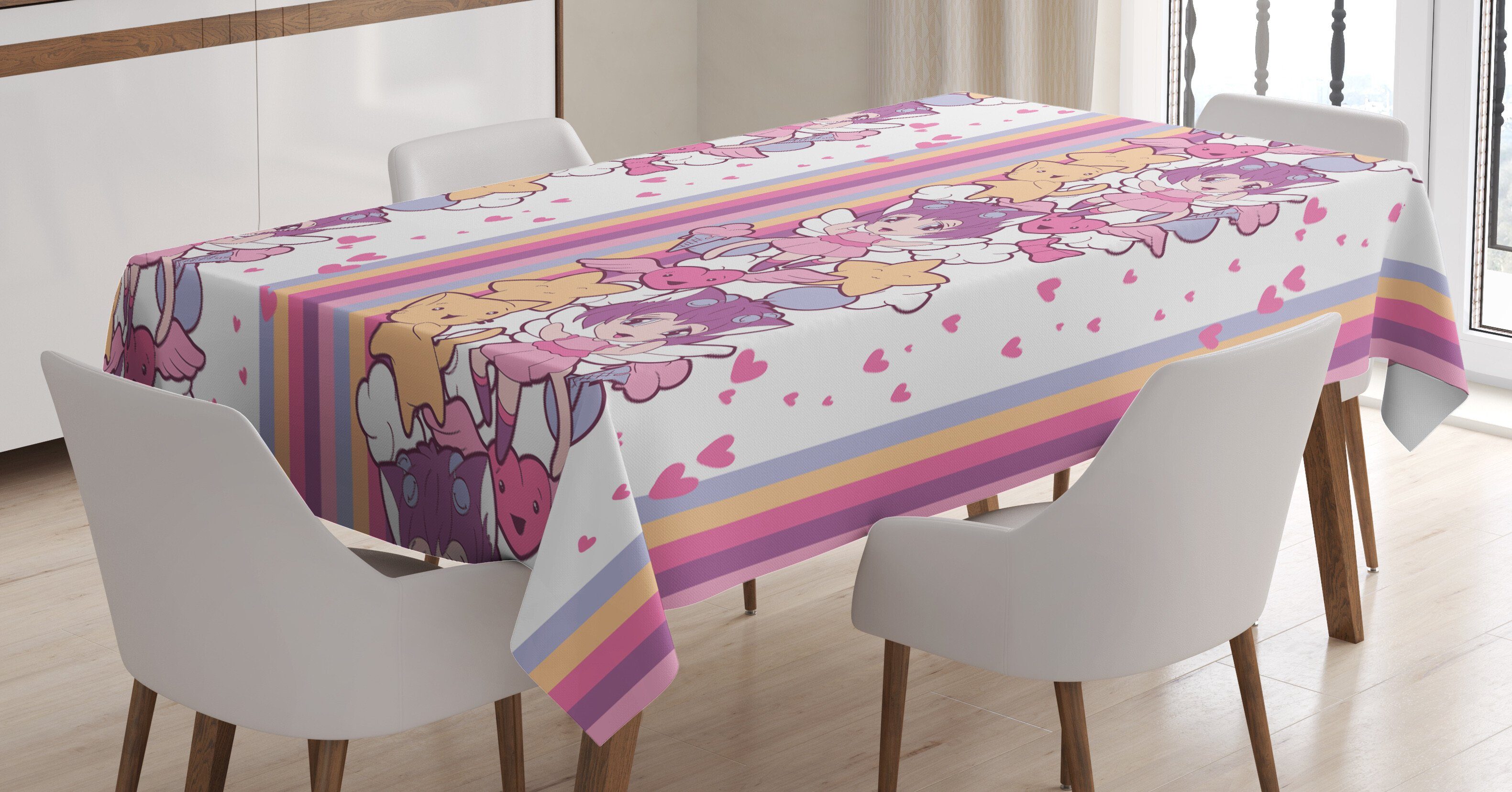 Abakuhaus Tischdecke Farbfest Waschbar Für den Außen Bereich geeignet Klare Farben, Gekritzel Engel Illustration Katze