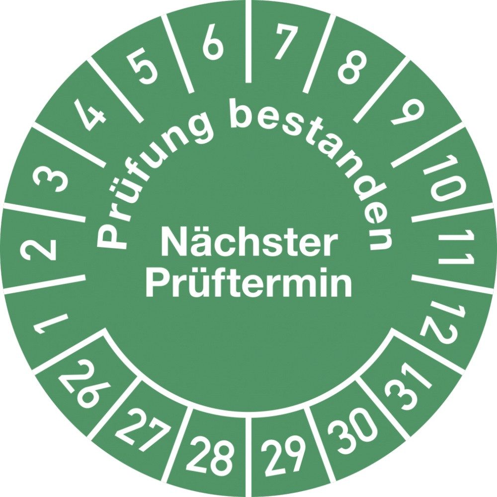 Dreifke Hinweisschild Prüfplakette Prüfung bestanden... 2026 - 2031, Folie, Ø 30 mm, 10 Stüc, Aufkleber (Folie)