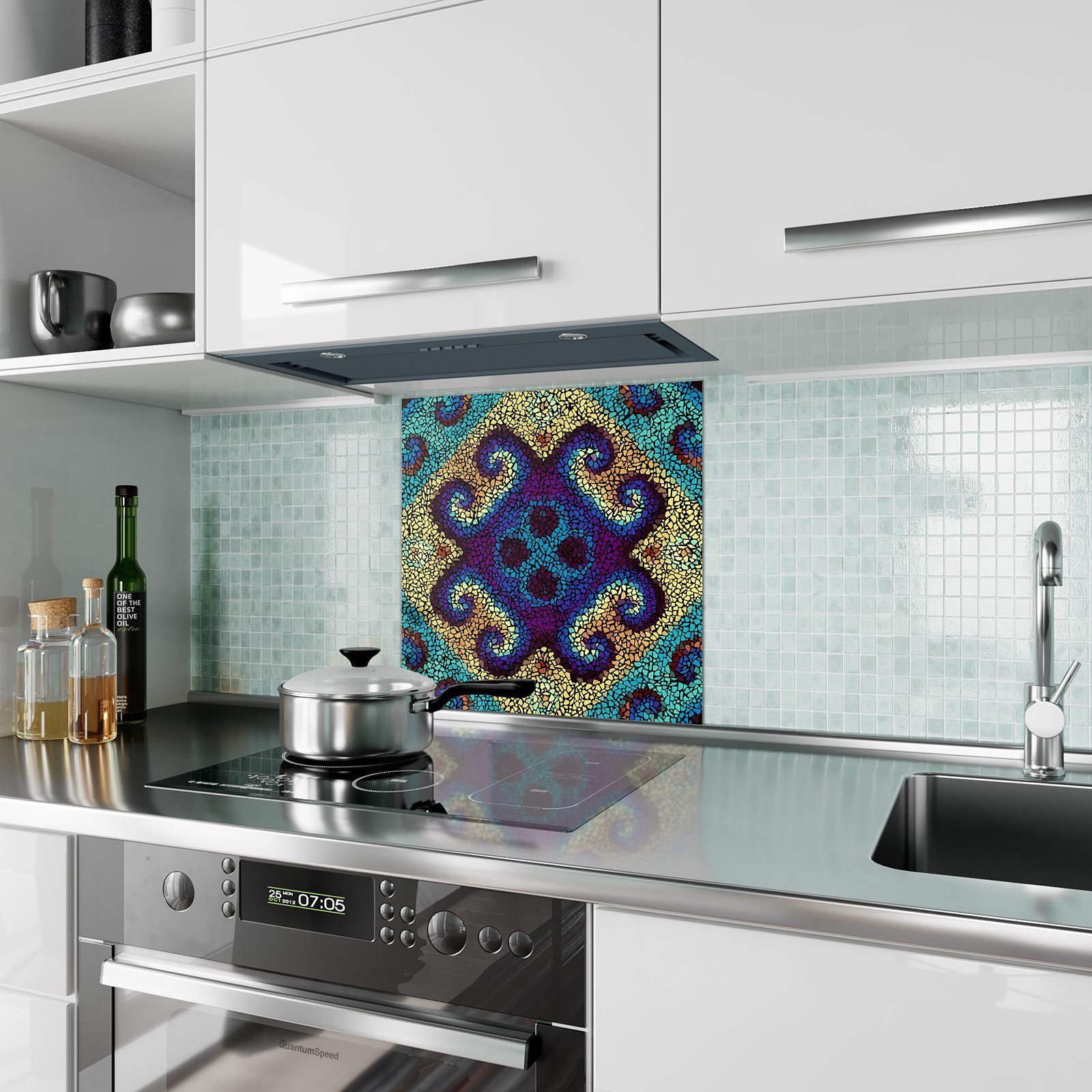 mit Mosaikkunst Küchenrückwand Motiv Glas Küchenrückwand Spritzschutz Primedeco