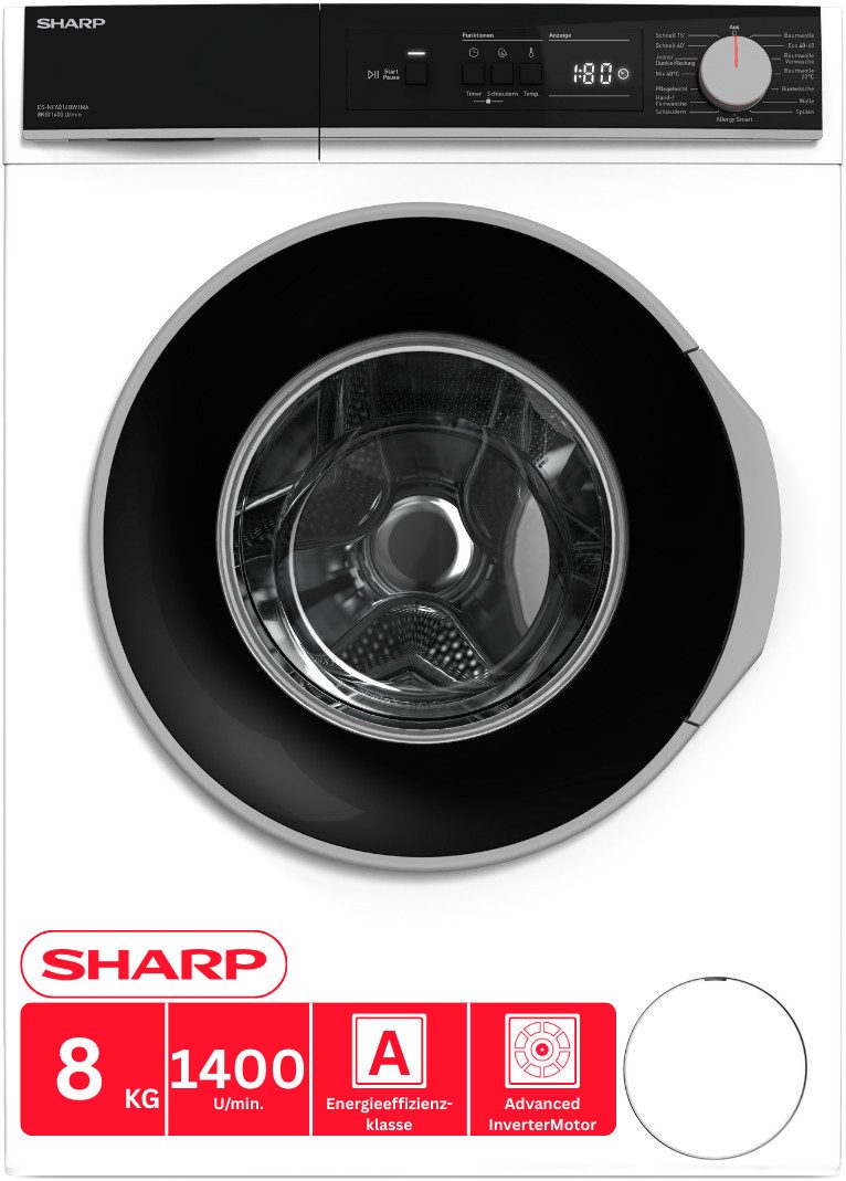 Sharp Waschmaschine ES-NFA814BW1NA-DE, 8 kg, 1400 U/min