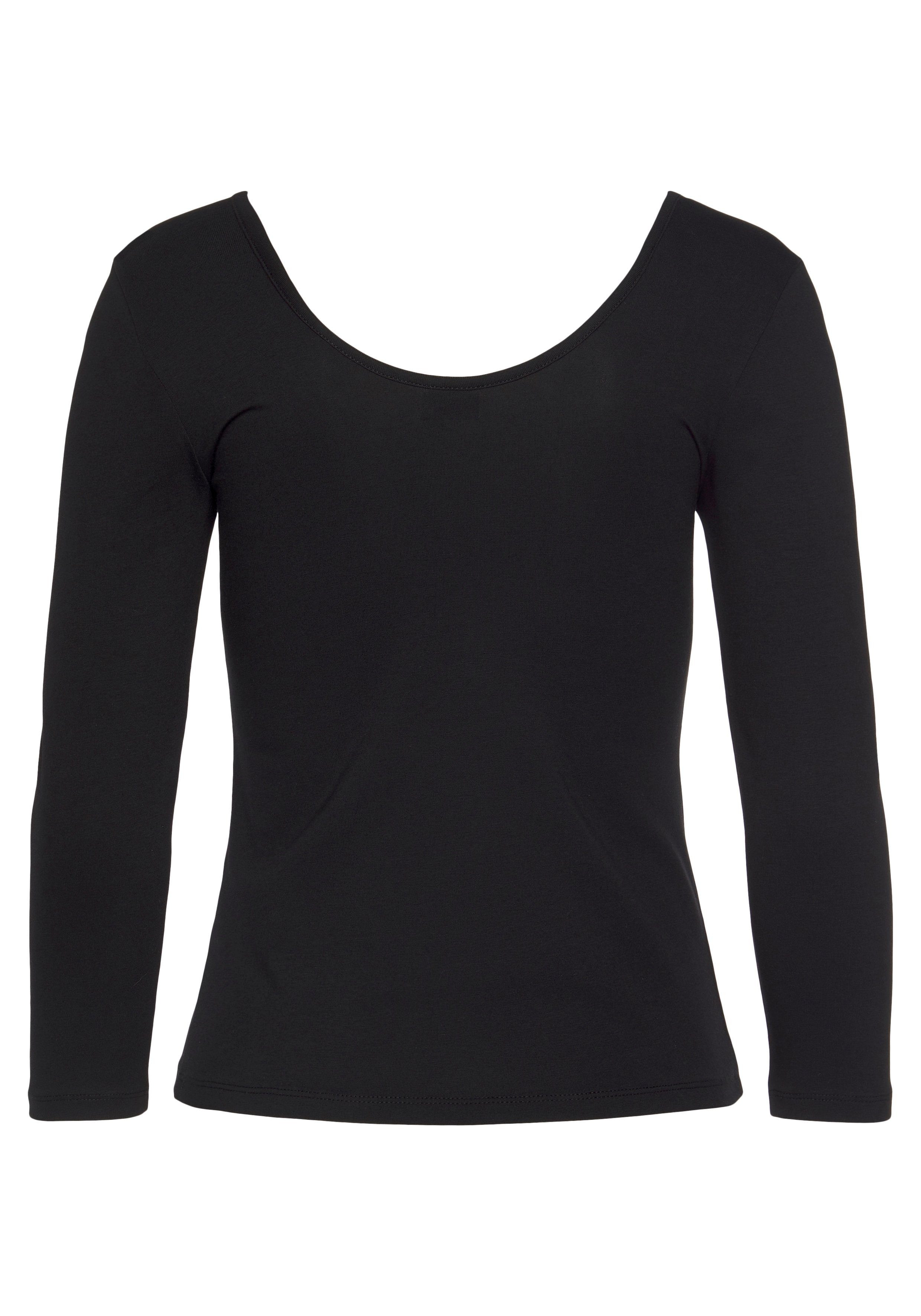 LASCANA Langarmshirt mit modischem Karree-Ausschnitt, Longsleeve aus Baumwolle, Basic