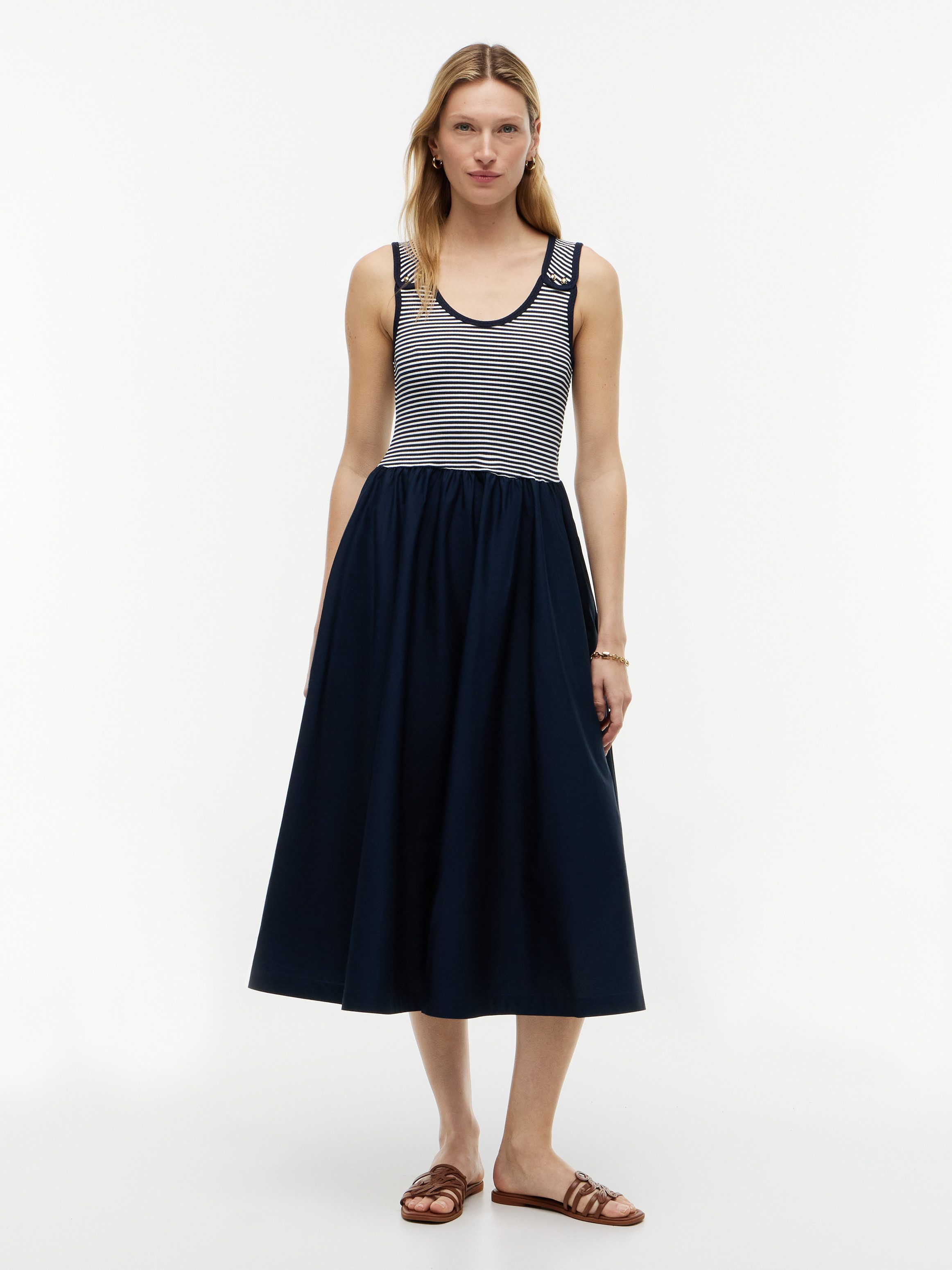 Tommy Hilfiger A-Linien-Kleid 5X2 RIB MIX MEDIA DRESS Baumwollmischung, figurbetont, Oberteil in gerippter Struktur