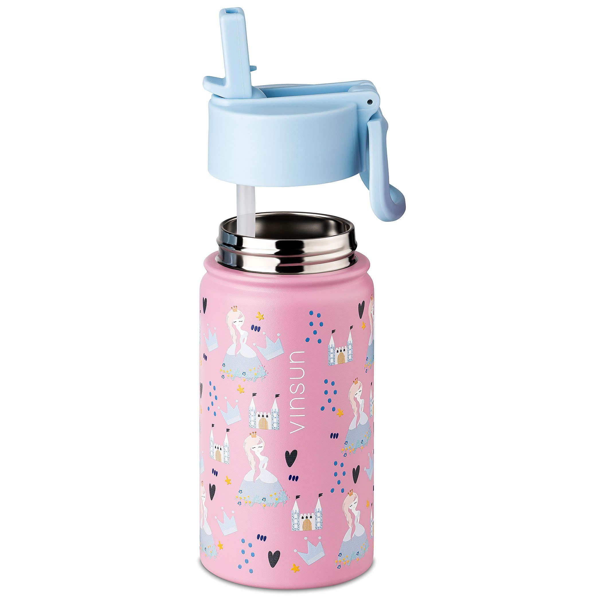 Vinsun Geschmacksneutral Trinkflasche Prinzessin, - Trinkflasche BPA Kinder Pink Strohhalm - und 350ml bruchsicher, frei, mit auslaufsicher, Geruchs- Auslaufsicher