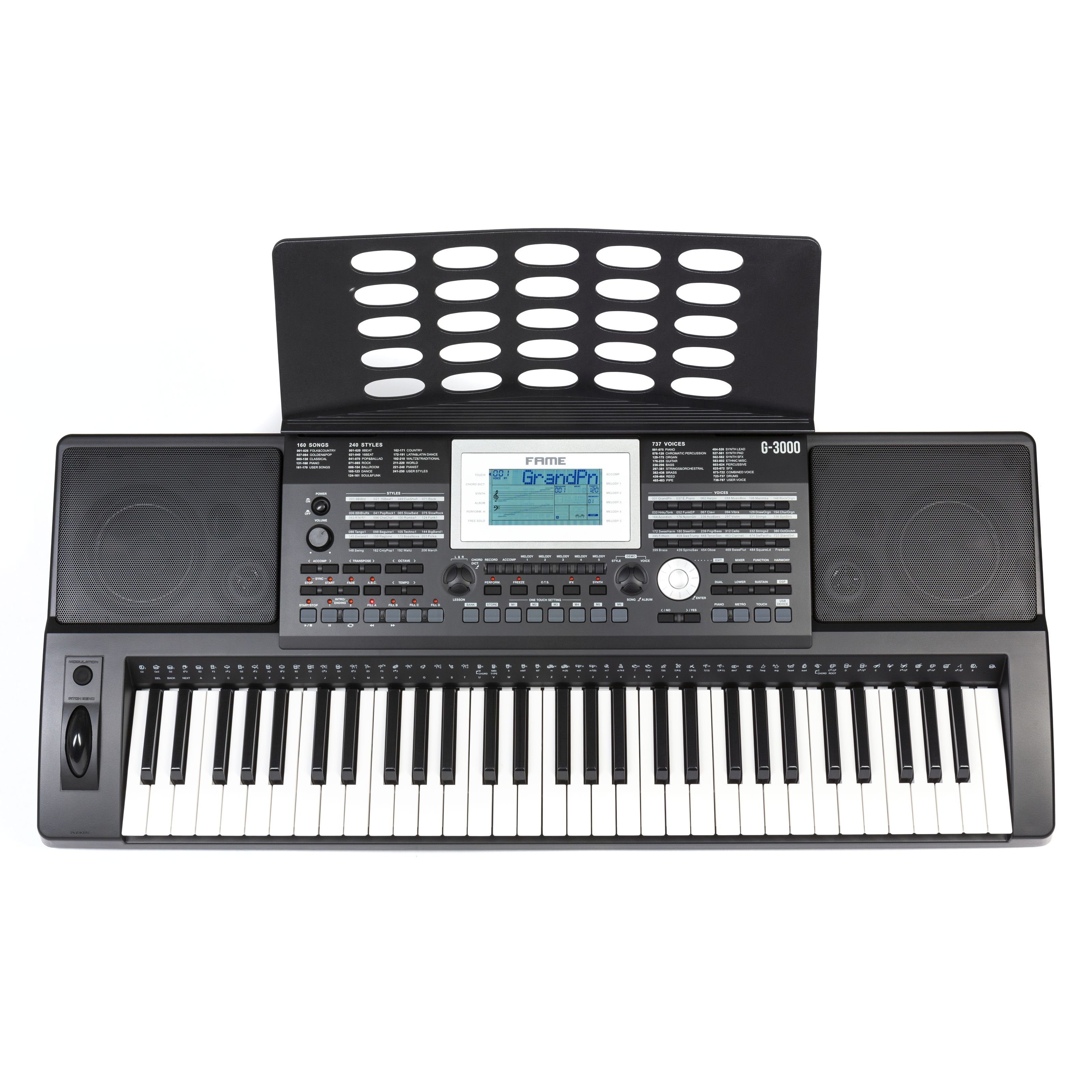 FAME Entertainer-Keyboard (G-3000 Homekeyboard mit 61 Tasten 128 Stimmen 737 Sounds 240 Styles 160 Songs Linearsequencer MIDI-Dateiwiedergabe Reverb Chorus Effe – Bild 5 von 5