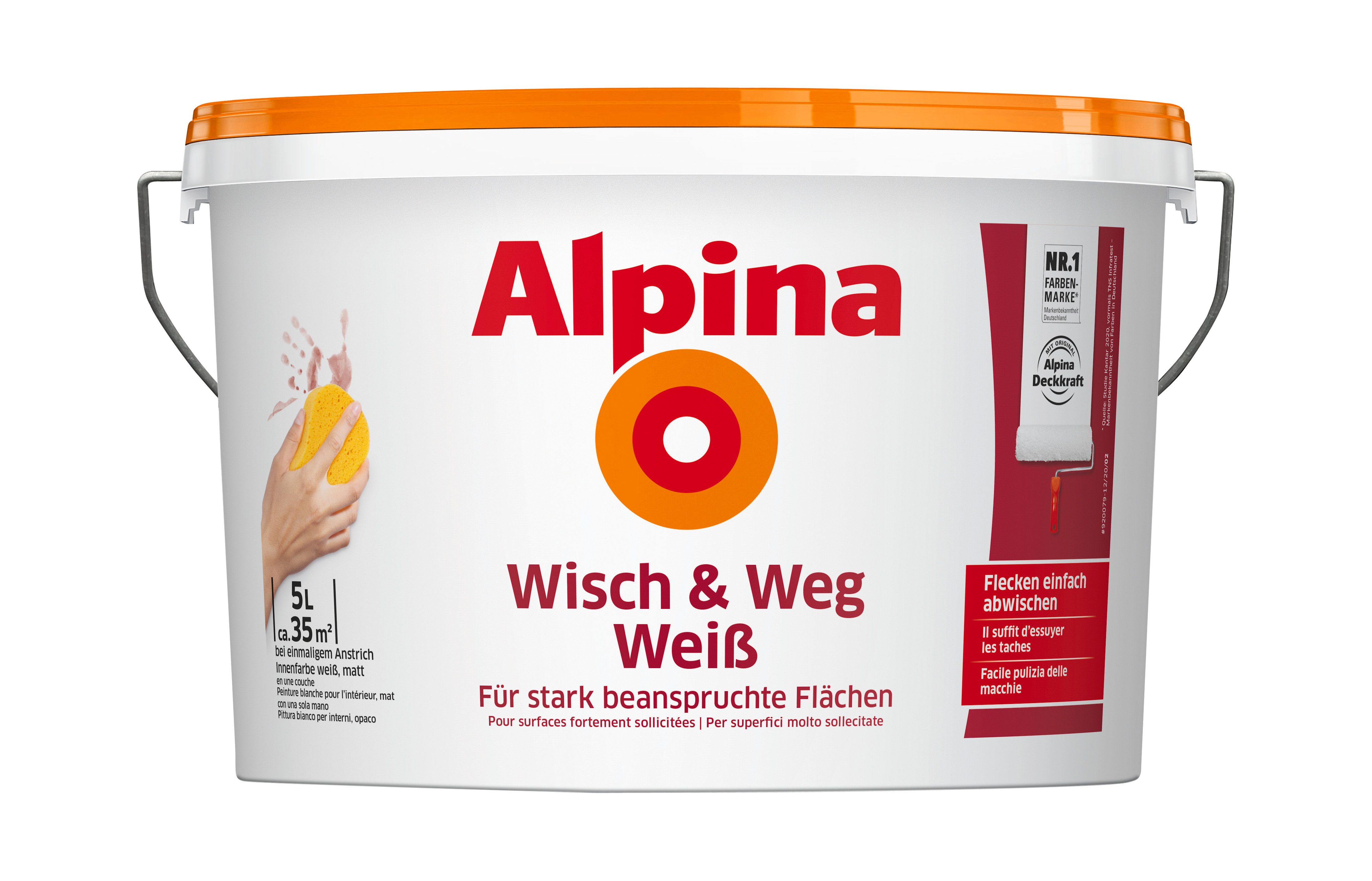 Alpina Wandfarbe Wisch & Weg Weiß 5 Liter matt