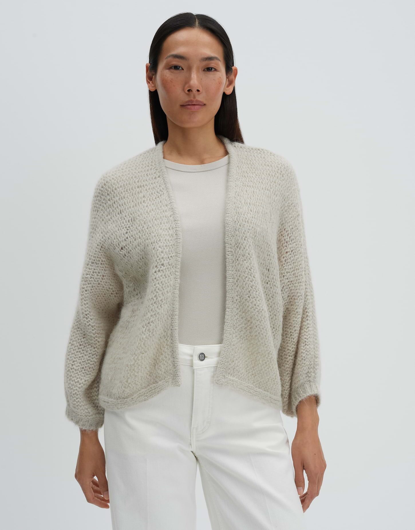 someday Cardigan Tulea Cardigan aus Alpaka Mix mit weichem Griff Weite Passform, offene Front und Lochstrickmuster