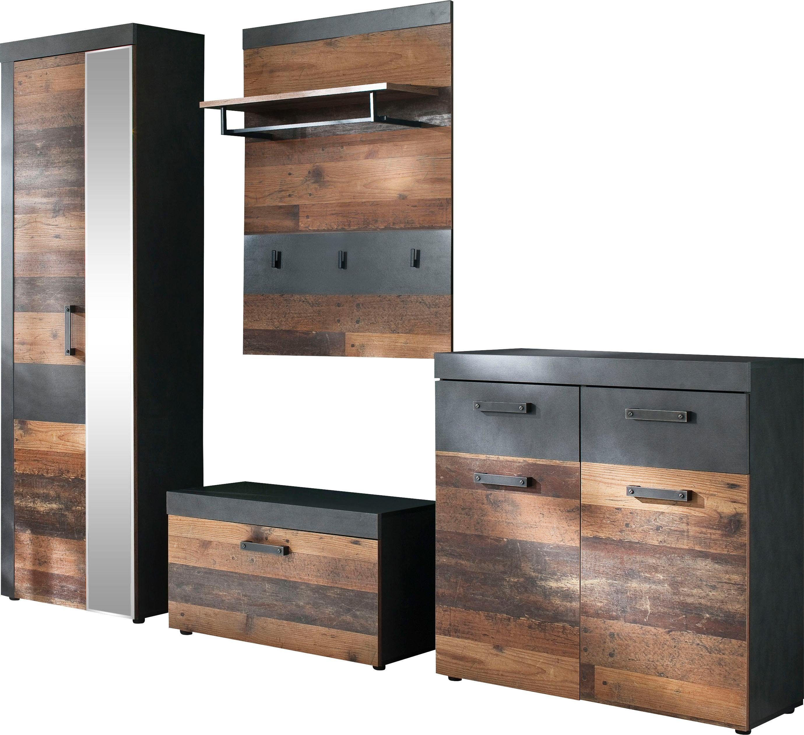 INOSIGN Garderoben-Set Ilana, (Set, 4-St), Garderobenmöbel im modernen Industrial Style mit antikfarbenen Griffen