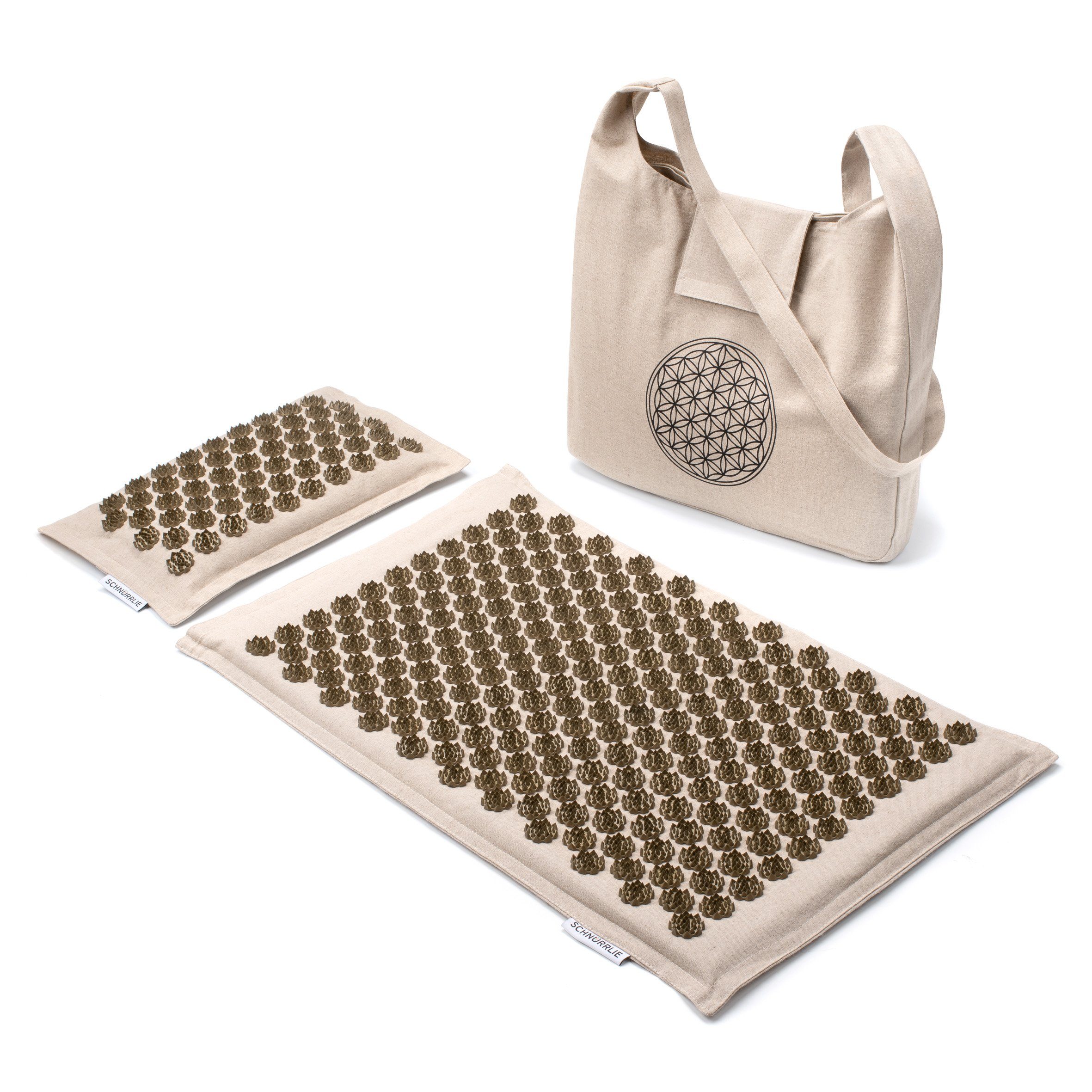 naturling Akupressurmatte Akupunktur Matte (Set mit Matte, Kissen und Tasche), aus Leinenstoff und Kokosfasern & Walnussschalen