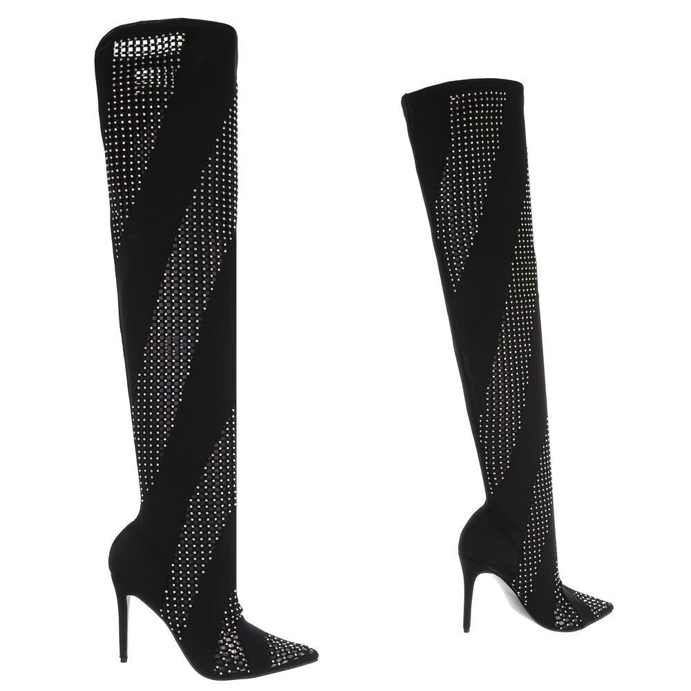 Ital-Design Elegante Overknee-Stiefel mit Glitzer-Details für Damen Overkneestiefel (90542772) Pfennig-/Stilettoabsatz Stiefel in Schwarz – Bild 4 von 5