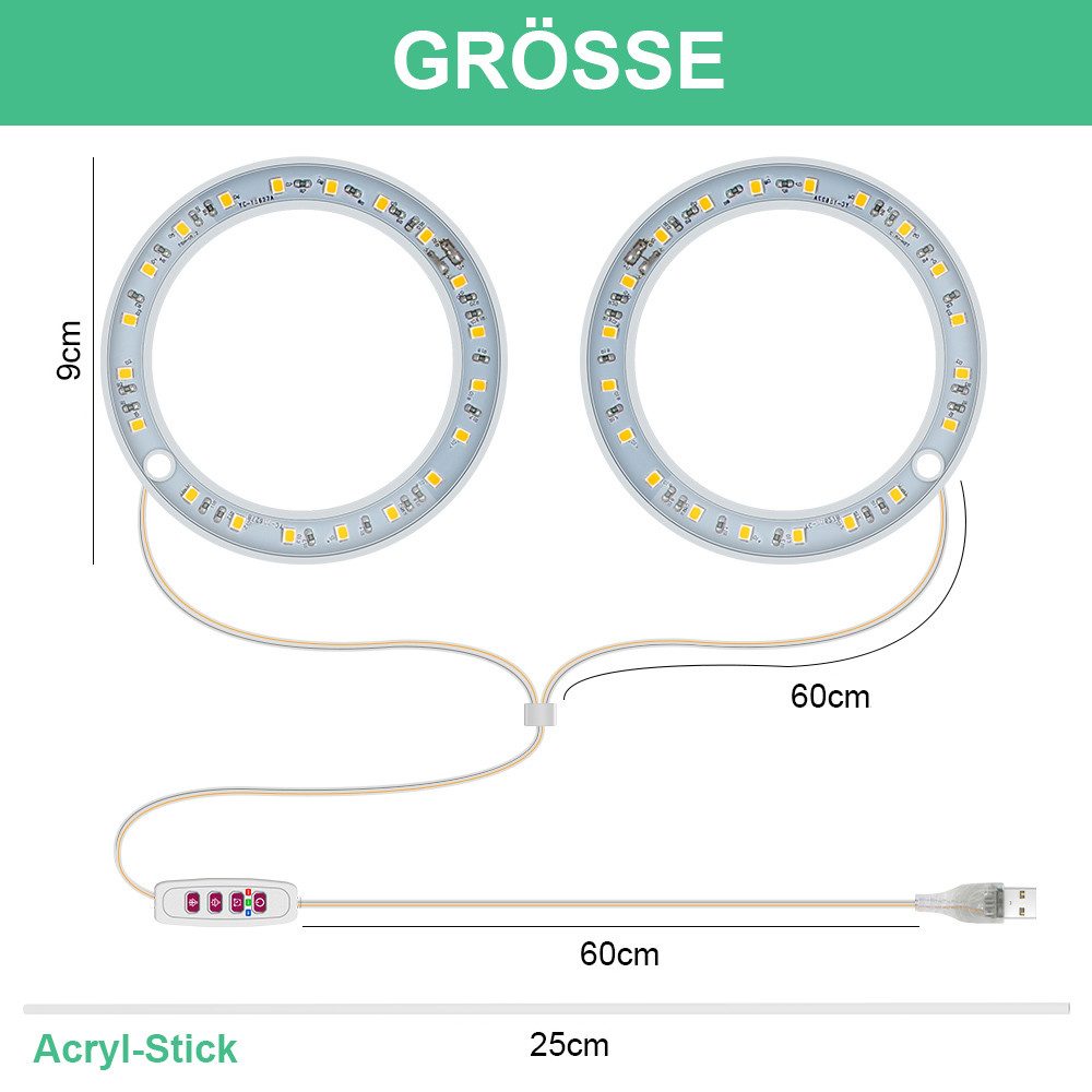 Qualra Pflanzenlampe LED Pflanzenlampe 1/2/3/4 Ring Vollspektrum USB für Zi günstig online kaufen