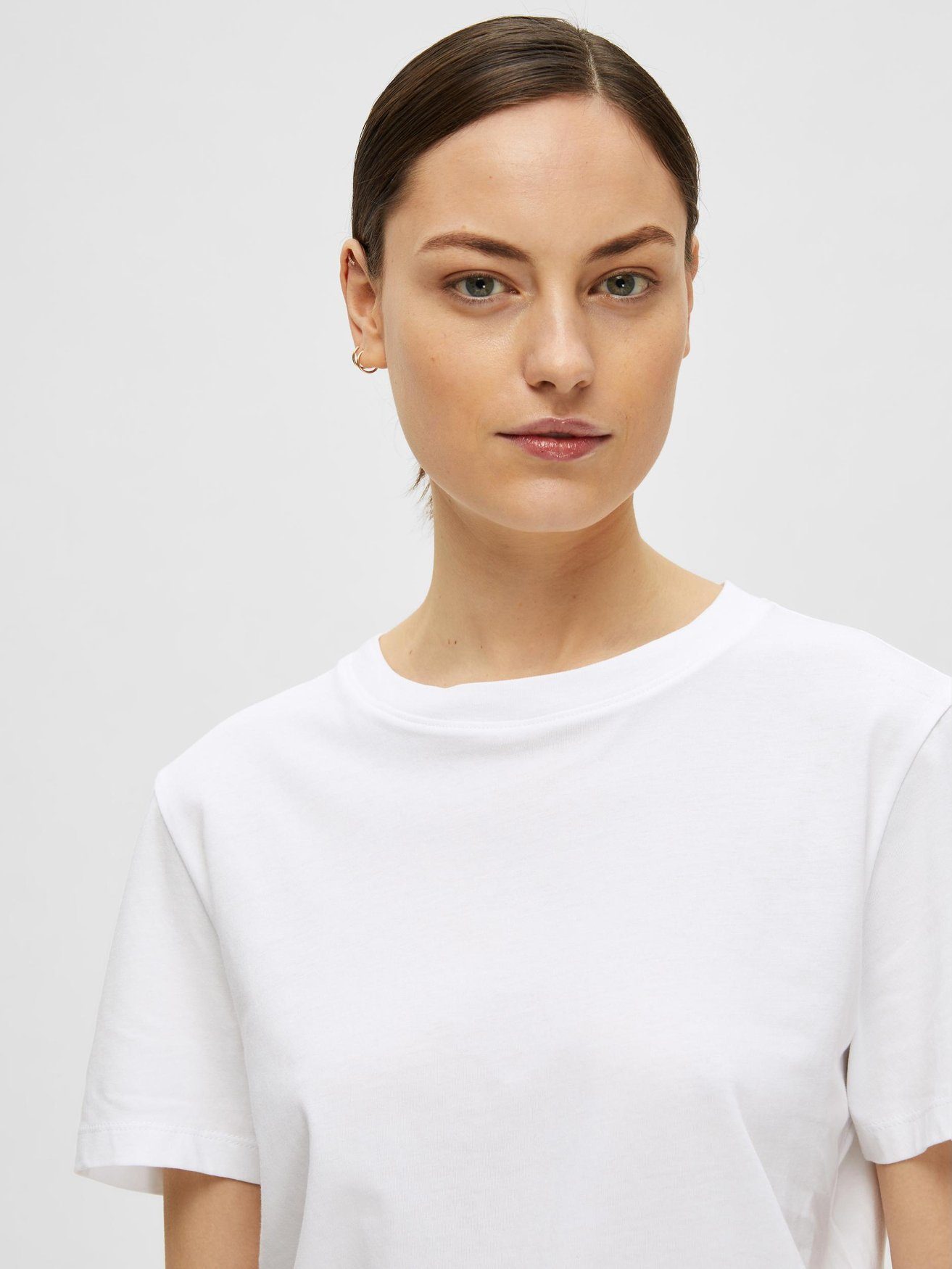 Shirt FEMME in Kurzarm Basic Weiß-2 SELECTED Dünnes SLFMYESSENTIAL 6075 T-Shirt
