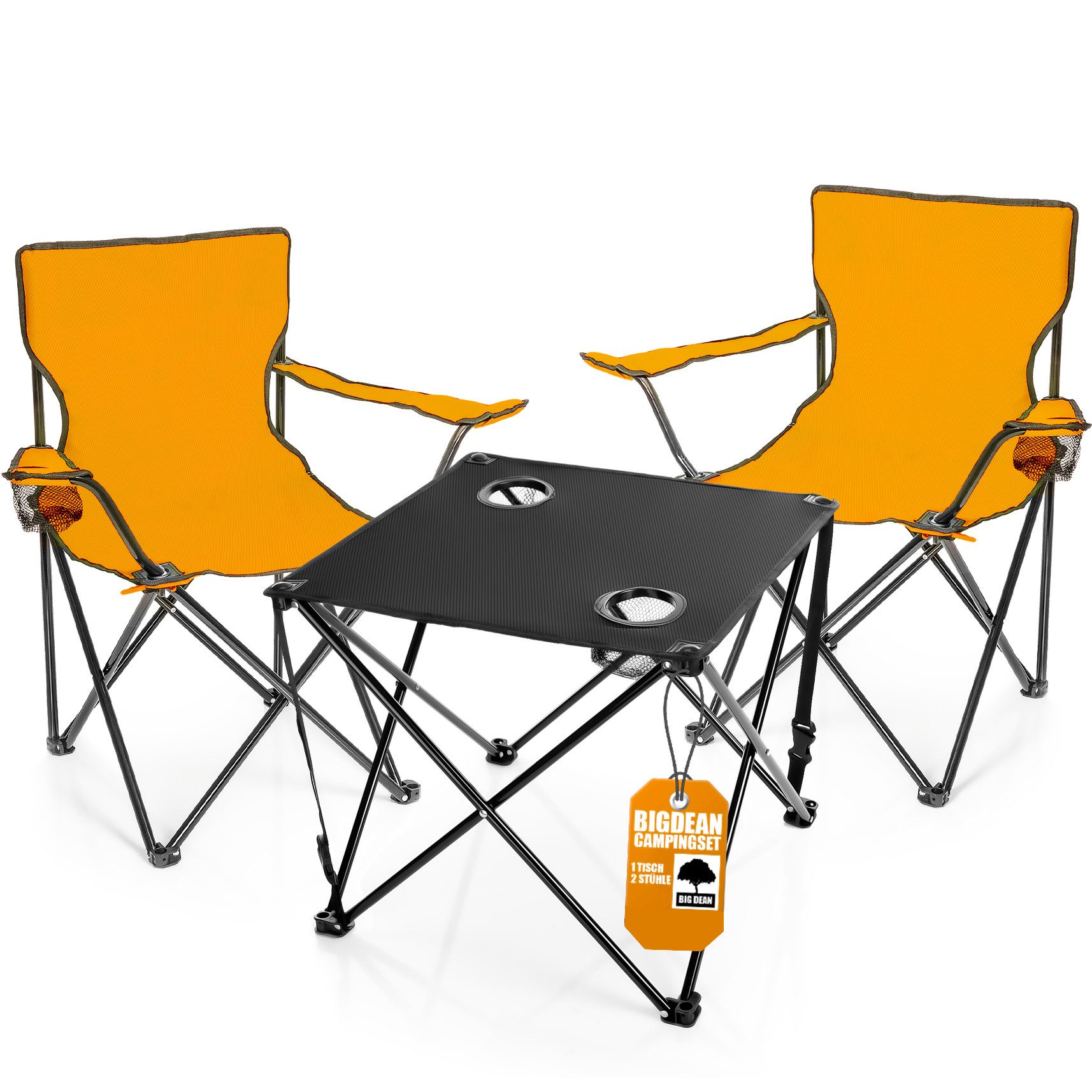 BigDean Campingstuhl 2 Stück Faltstuhlset in Neon Orange praktisch & ideal für unterwegs (3 St)