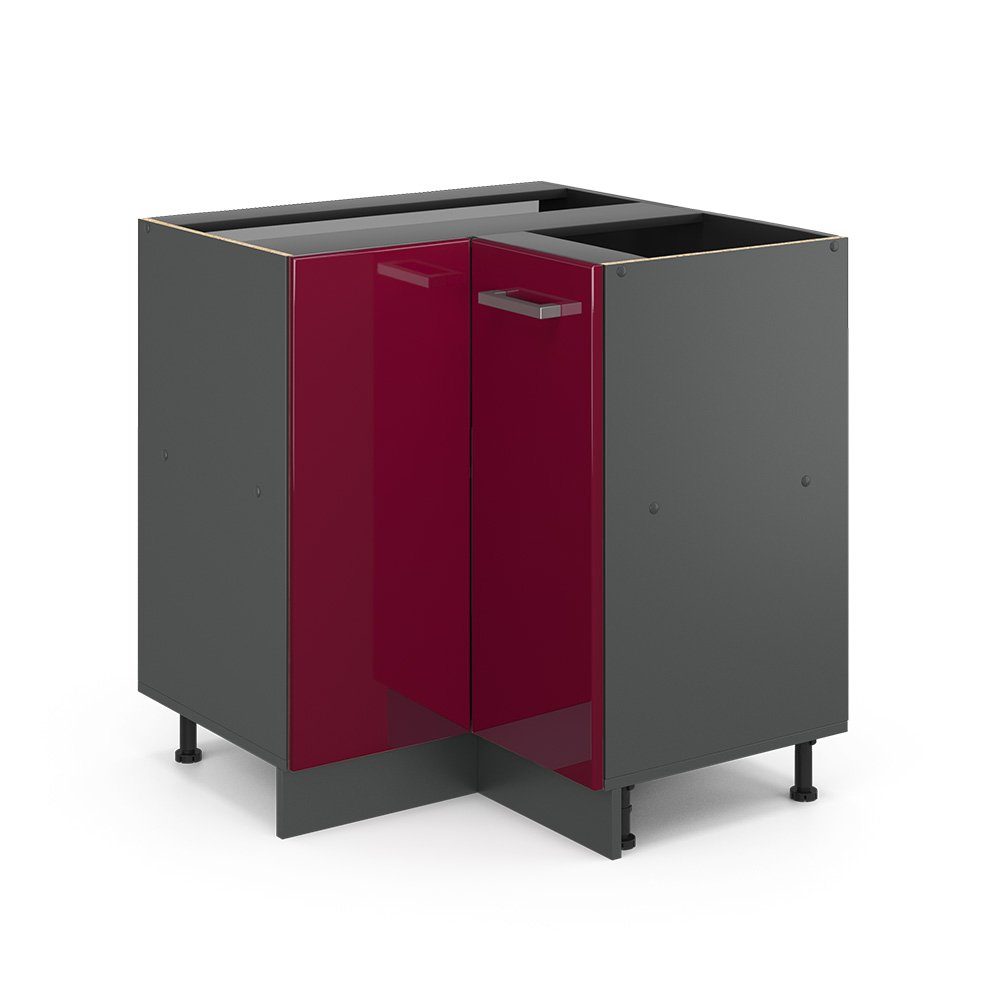 Vicco Eckunterschrank R-Line, Rot Hochglanz/Anthrazit, 75.6 cm ohne Arbeitsplatte (1-St)