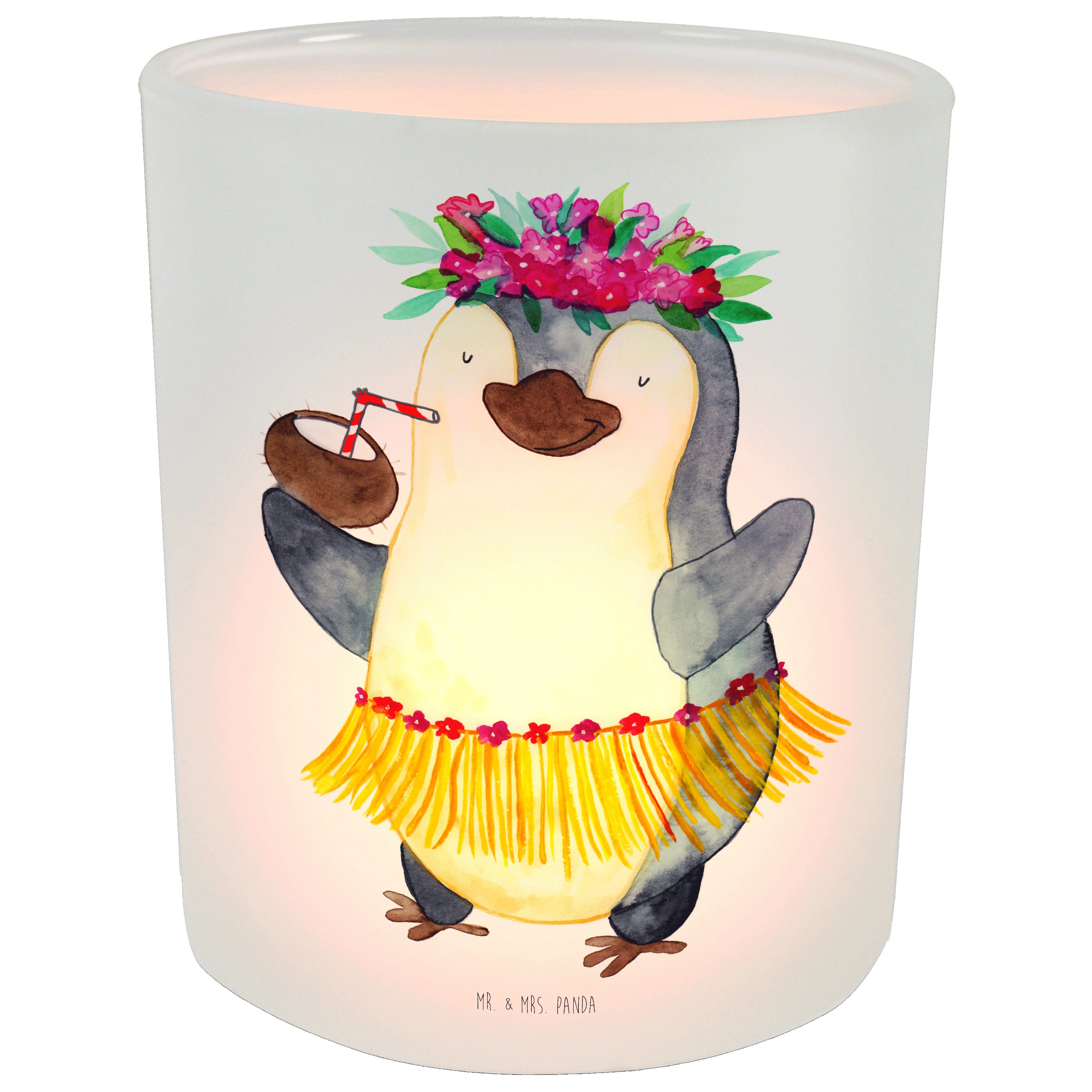 (1 Pinguin & Geschenk, Kokosnuss - - Mrs. Hawaii, Windlicht Transparent Urlau Mr. Kerzenglas, Panda St)