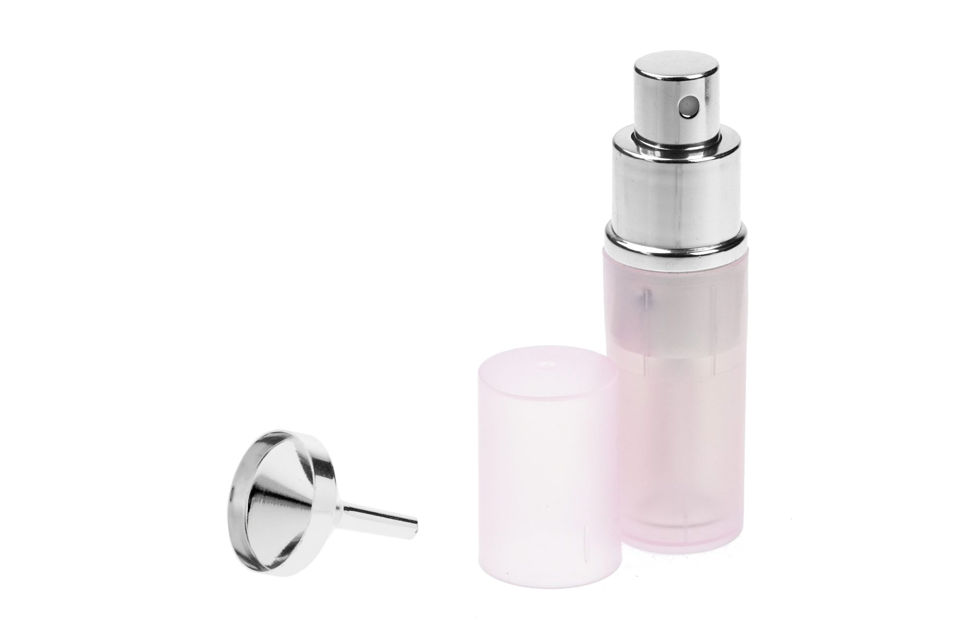 Fantasia Beauty Parfümzerstäuber Taschenzerstäuber transparent rosa für 8 ml + Trichter chromfarben (1 St), super zum Verschenken