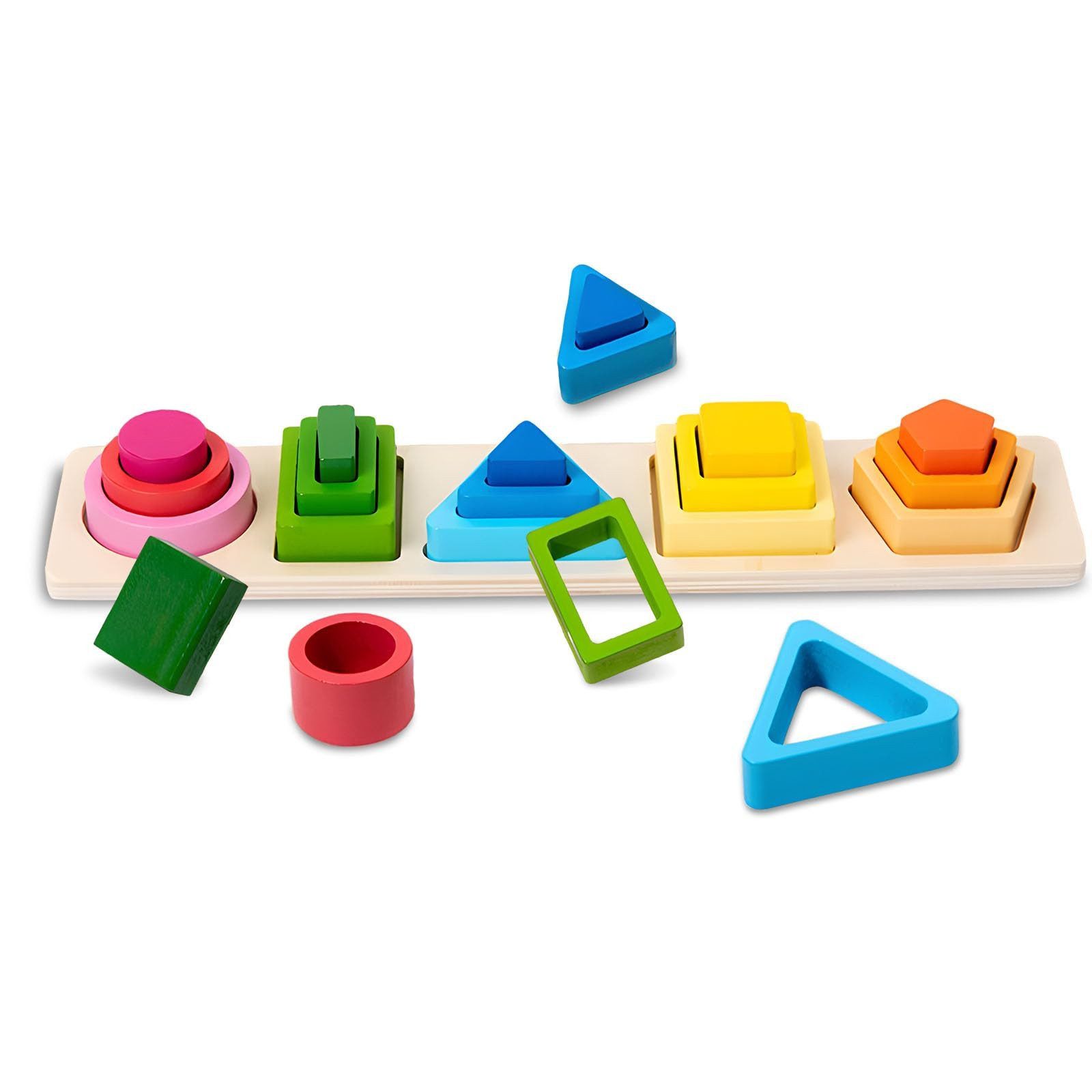 Flintry Lernspielzeug Montessori Spielzeug Geometrisches Holzspielzeug für Stapelspiel, mit Bunten Formen Lernspielzeug Motorischen Fähigkeiten