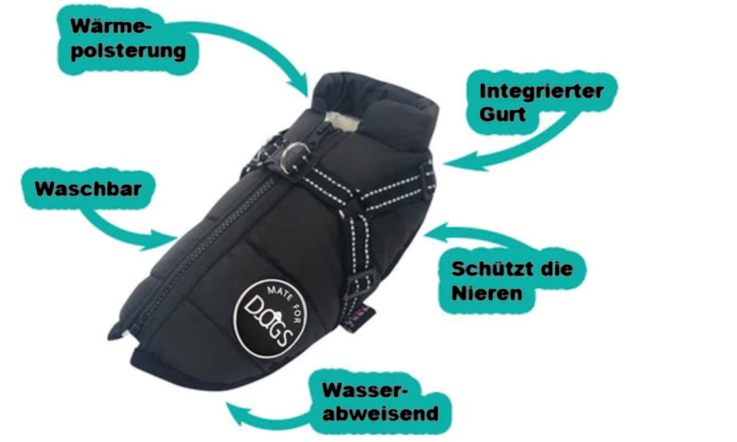 Mate for dogs Hundemantel Hundejacke Laika Haustier Weste mit Brustgeschirr Gurt gefüttert, in verschiedenen Größen