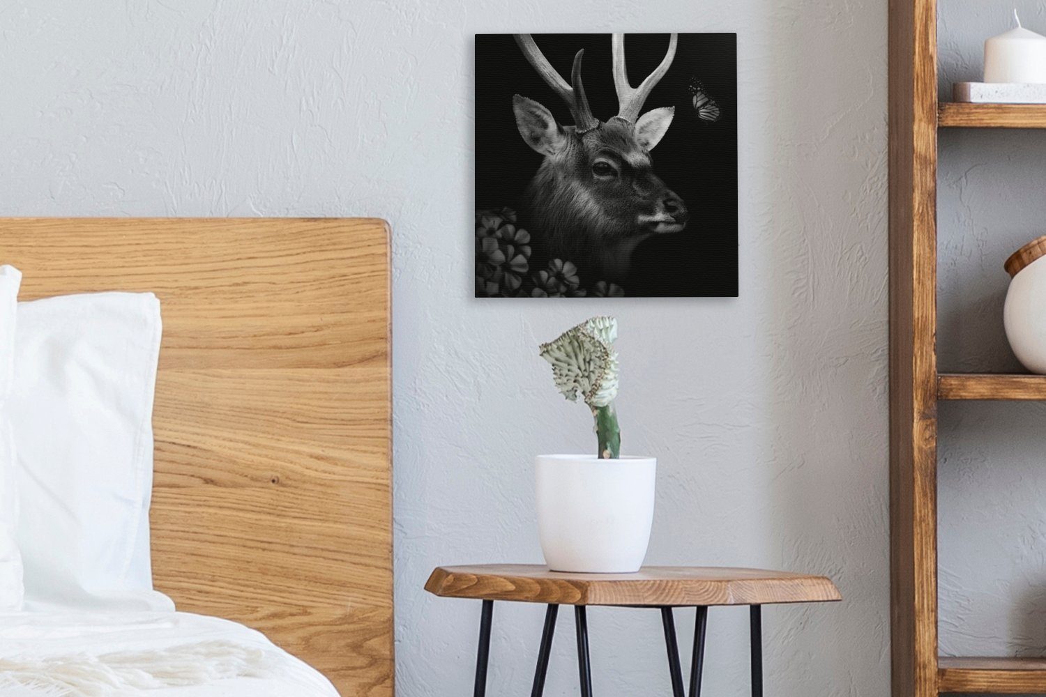 OneMillionCanvasses® Leinwandbild Tiere Hirsche - - St), Dschungel für Bilder Wohnzimmer Weiß, Leinwand - Schwarz - (1 Schlafzimmer