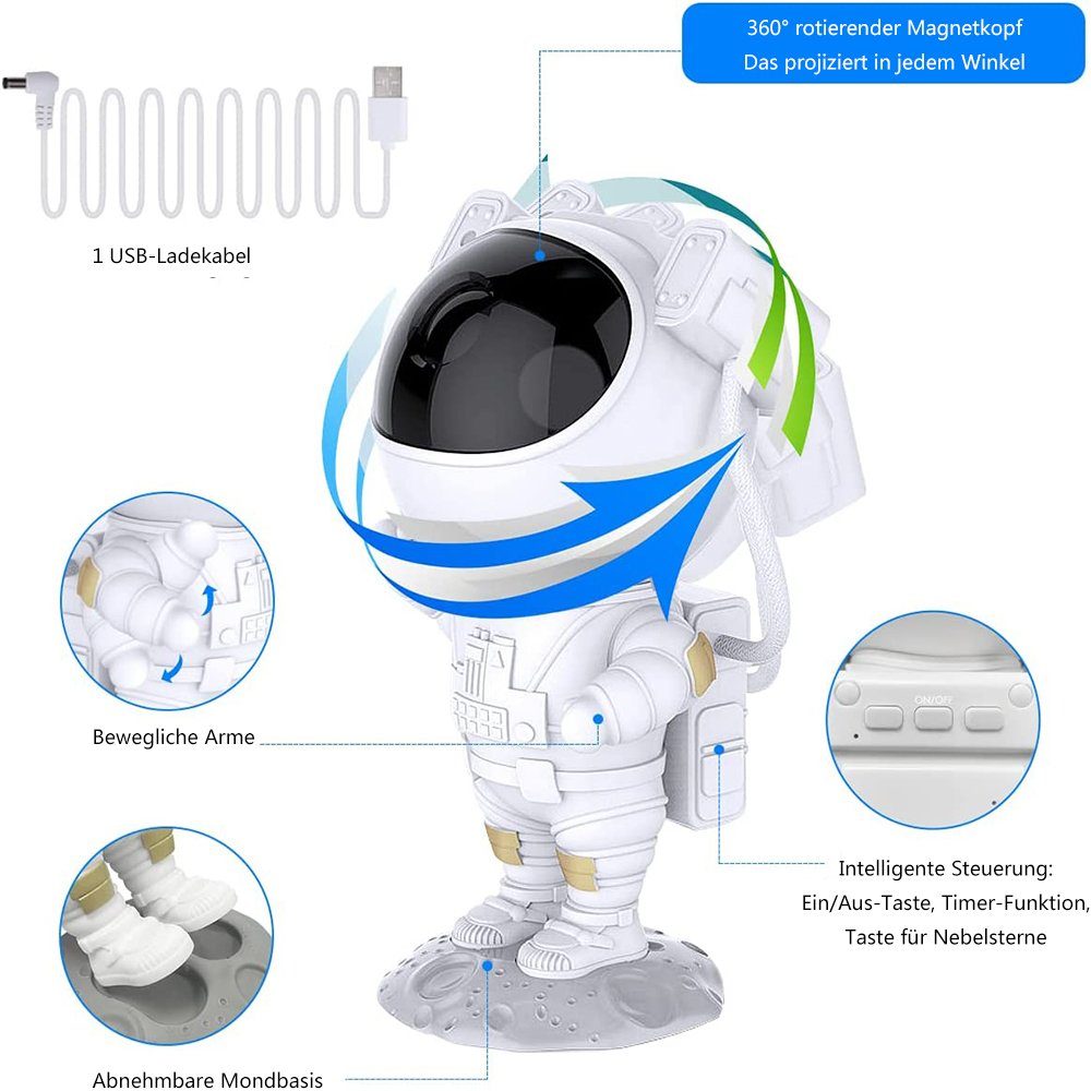 GelldG Nachtlicht Astronaut Projektor Nachtlicht 360 Fernbedienung und Timer Grad mit