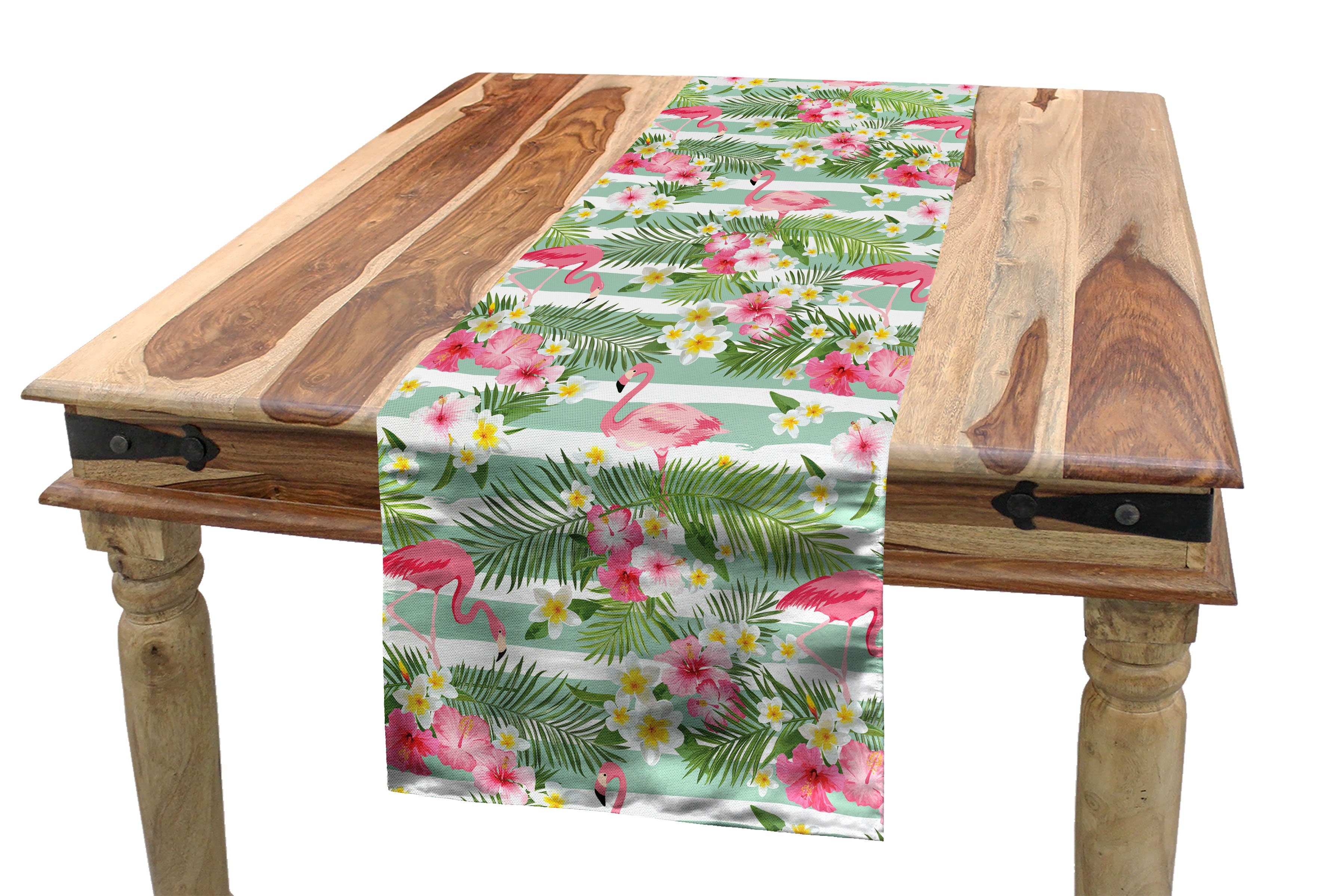Abakuhaus Tischläufer Esszimmer Küche Rechteckiger Dekorativer Tischläufer, Flamingo Exotische Hawaii-Blatt