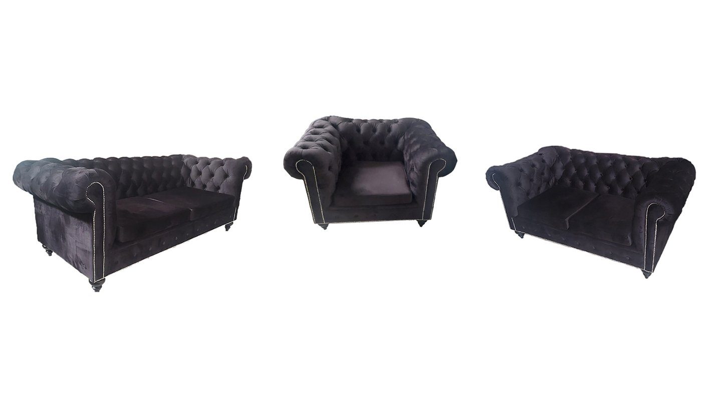 Sofa 3 Sessel Made (3-St., Europa Luxus Sitzer/Sessel), Sofagarnitur Chesterfield Sitzer/Sofa JVmoebel Sofort, 2 Couchen in Wohnzimmer-Set 3+2+1 Sofa