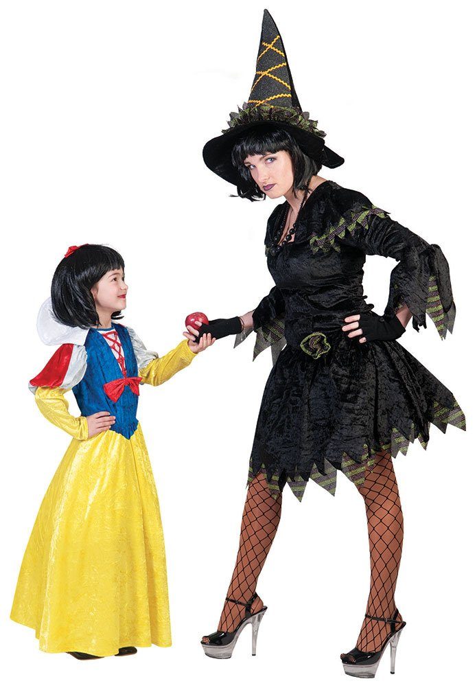 Karneval-Klamotten Hexen-Kostüm Schwarz grüne Hexe Hexenkleid Damen MIT Hexenhut, Frauenkostüm Halloween schwarz grün