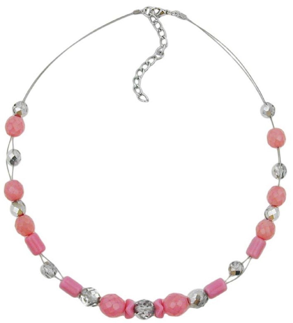 unbespielt Collier Drahtkette mit Glasperlen in Rosé-Tönen und silberverspiegelt 42 cm, Modeschmuck für Damen | Ketten ohne Anhänger
