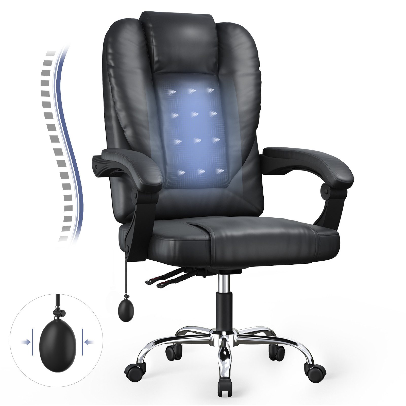 ZAISZE Chefsessel Chefsessel Bürostuhl, Bürostuhl Ergonomischer, Chefsessel Drehstuhl (Packung), Drehsessel mit verstellbare Lendenkissen, Kopfkissen und Armlehnen