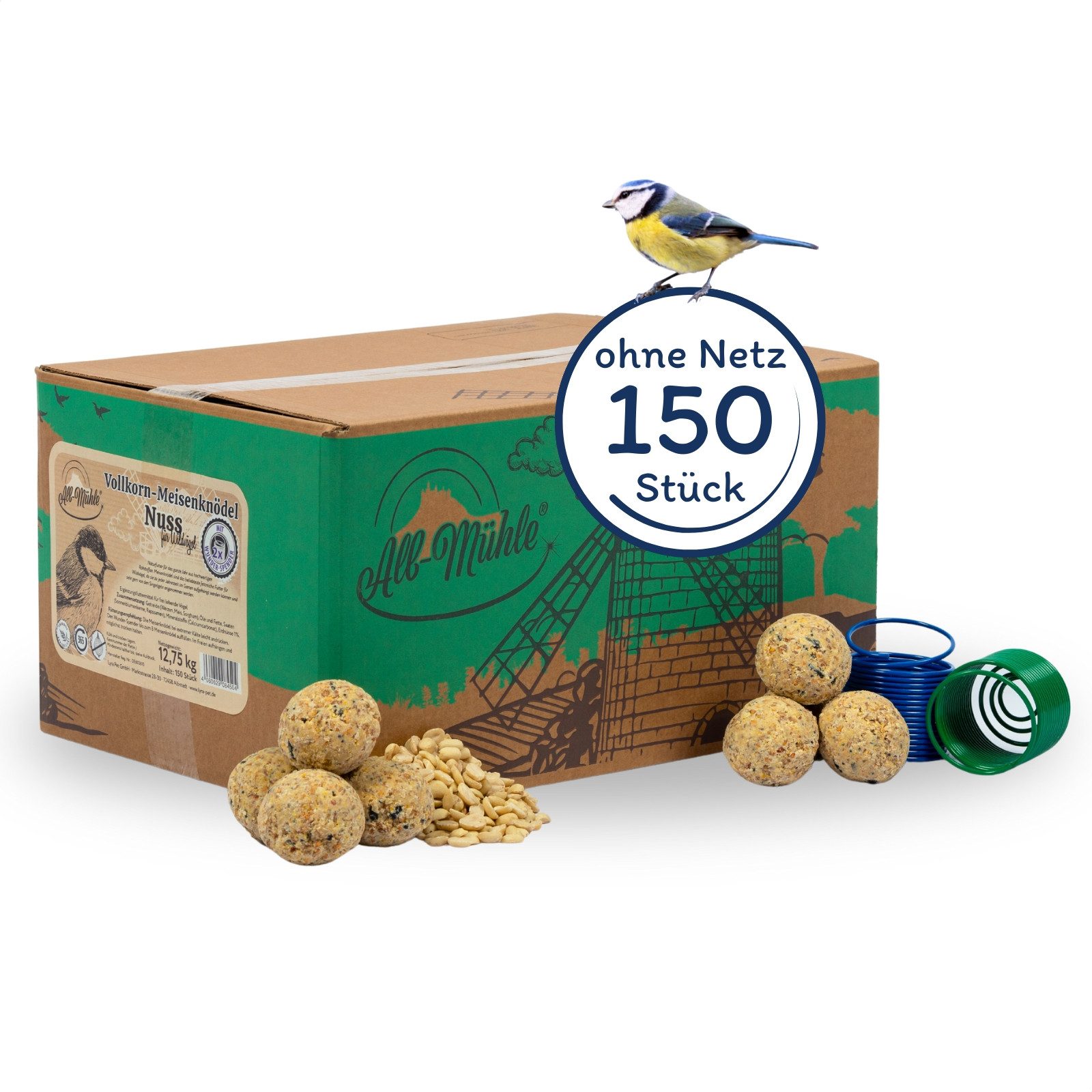Lyra Pet 150 Stk. Lyra Pet® Meisenknödel ohne Netz Vollkorn & Nuss + 2 Spender, für: Wildvogel