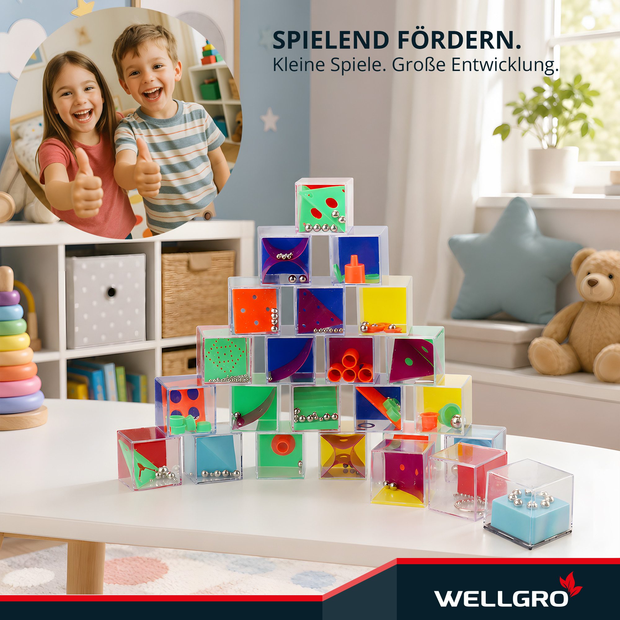 Wellgro Spielesammlung 24er Set Geduldsspiele - je ca. 4 x 4 x 4 cm (LxBxH)