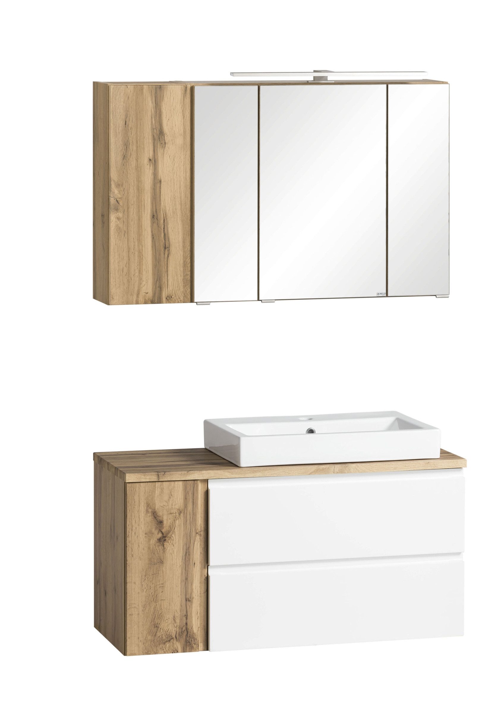 HELD MÖBEL Badmöbel-Set (2-teilig) in weiß / Wotaneiche-Dekor - 105x195x47 (BxHxT), (2-teilig)