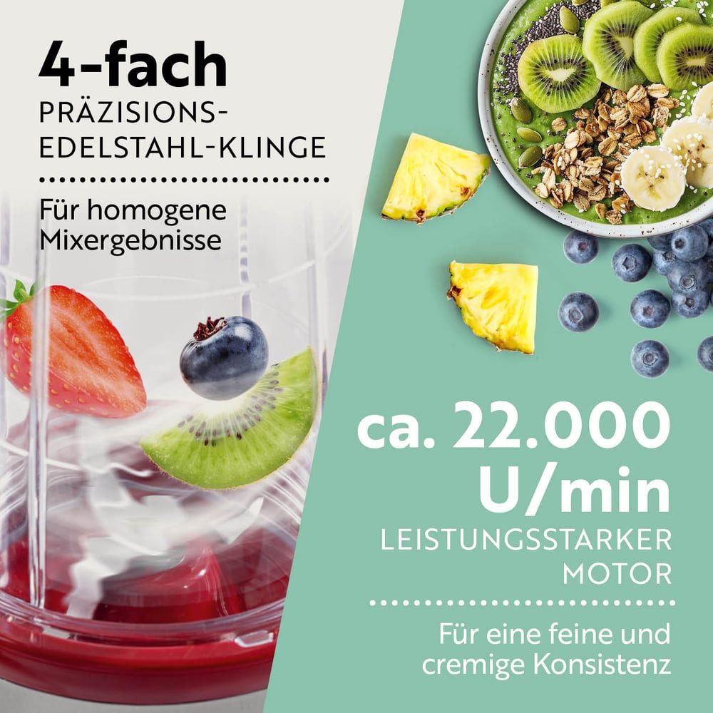 GOURMETmaxx Standmixer Mr. Magic 4-tlg. 400W silber/rot, 400 W, Elektrischer Mini-Mixer 500ml pürieren Smoothies Shakes Cocktails – Bild 4 von 5