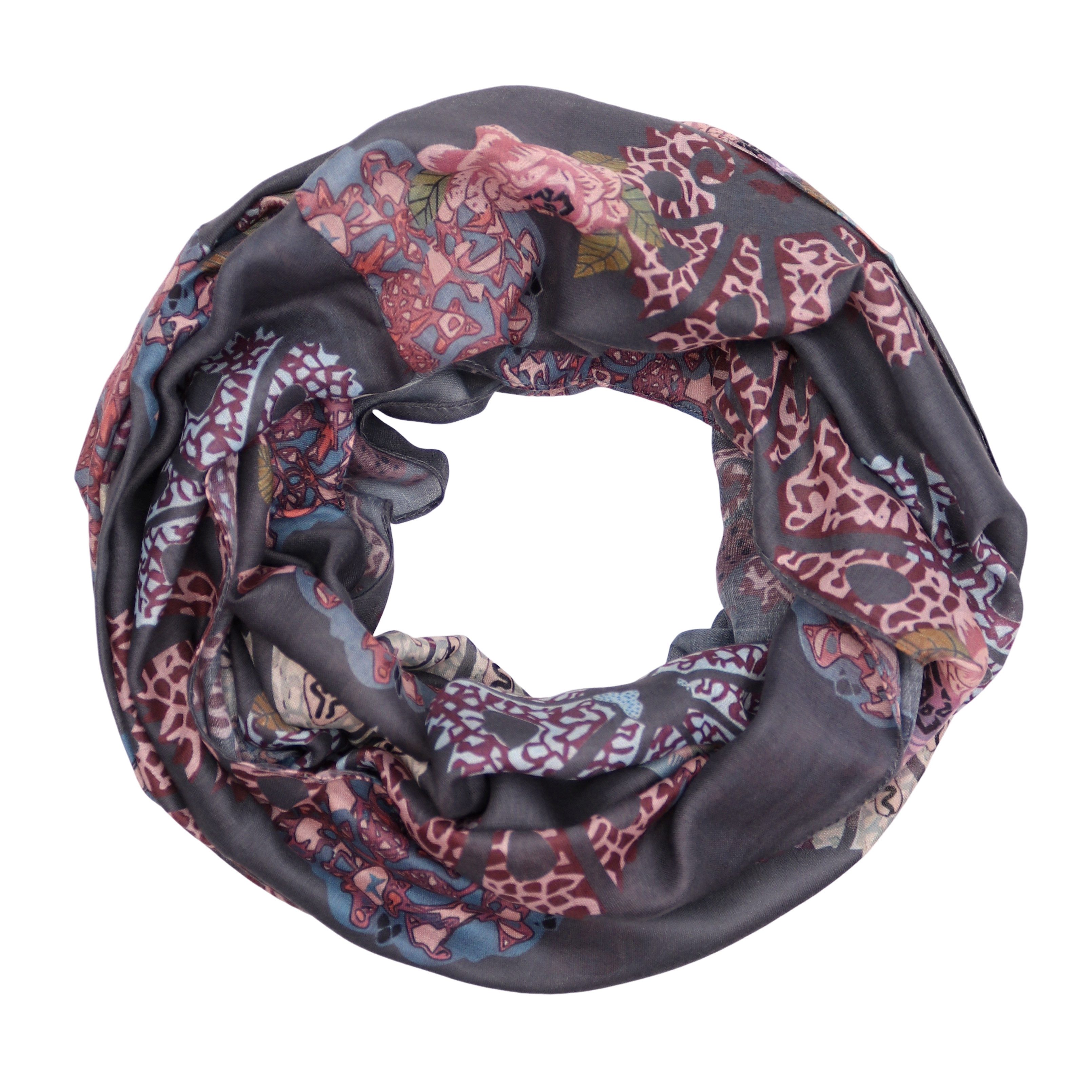 MIRROSI Loop Damen Schal Weich aus 100% Viskose Groß, Schlauchschal, Blumenmuster, (ca.60x80cm; zweimal um den Hals wickelbar), Damen Halstuch Stola ideal für Frühling,Sommer, Herbst oder Winter