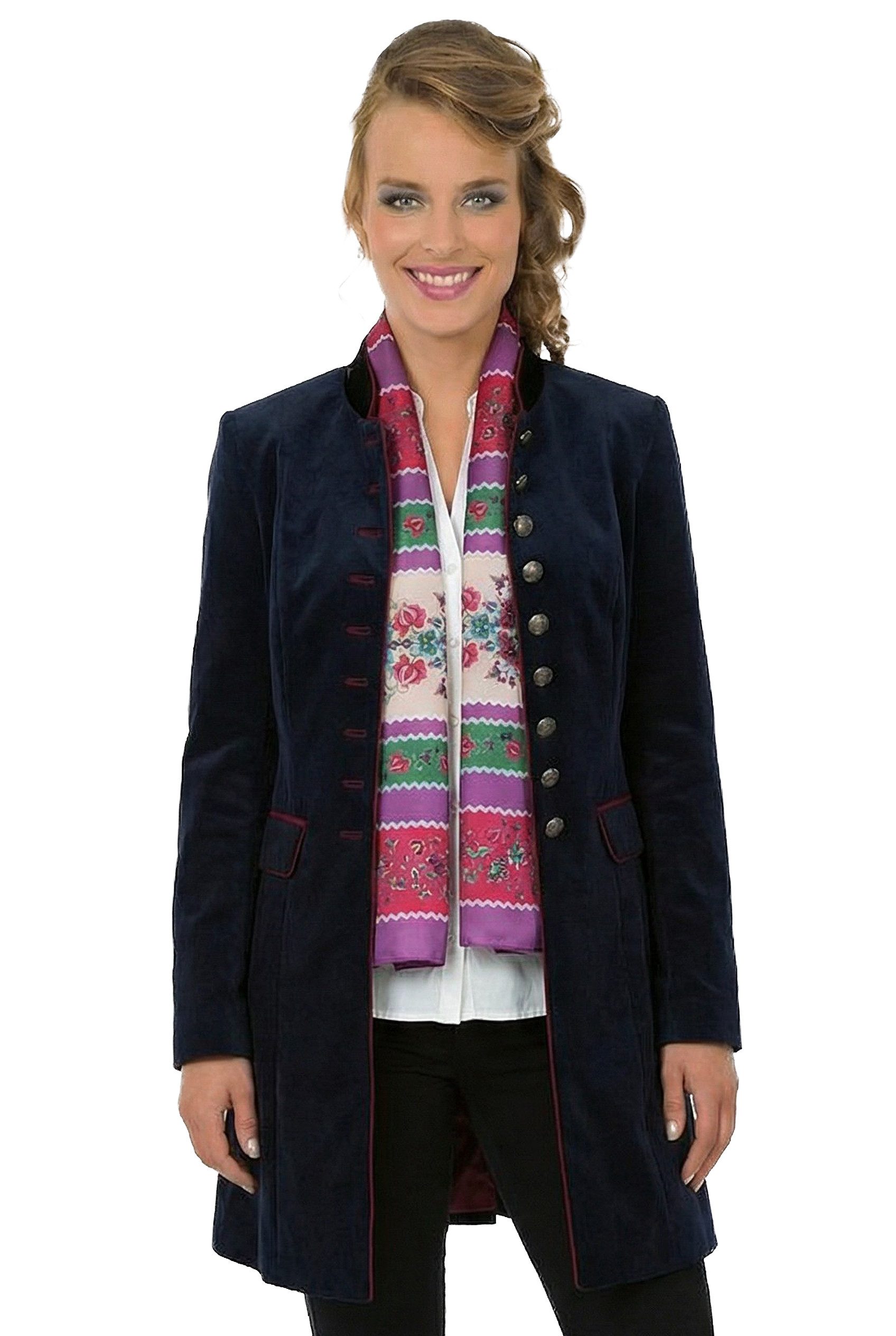 Moschen-Bayern Trachtenblazer Trachtenblazer Damen Trachtenjacke Trachtenjanker Gehrock Schwarz Grau Stehkragen mit Samt