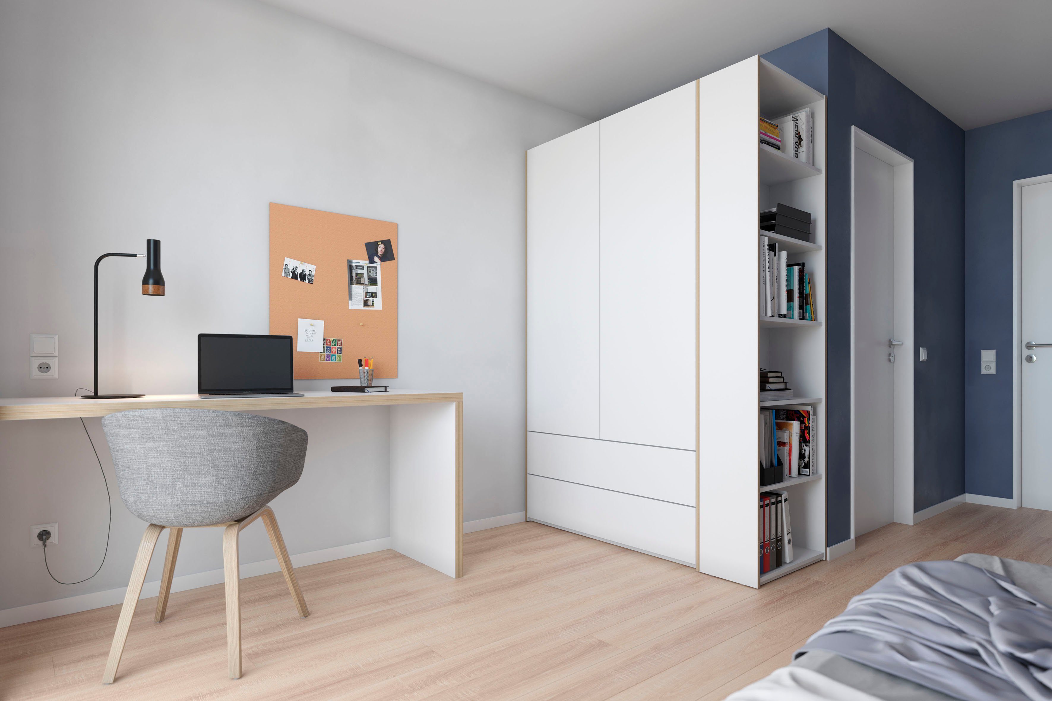 Müller SMALL LIVING Kleiderschrank Variante 2 geräumige Modular Schubladen, | rechts 1 Plus montierbar Anbauregal links weiß oder weiß