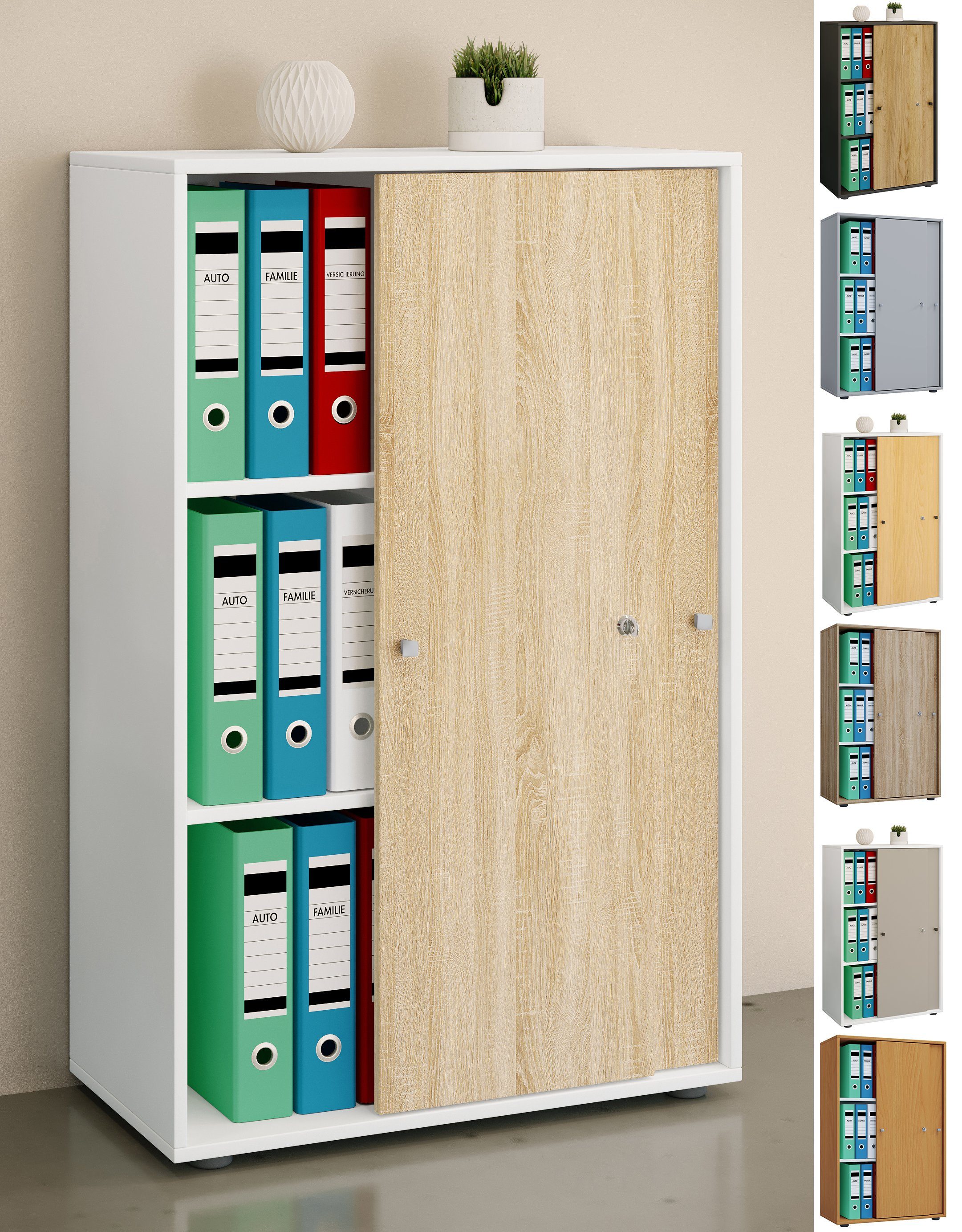 VCM Aktenschrank Büroschrank verschiedenen Lona Büromöbel (1-St), 3fach Schiebetüren in Farbvarianten Aktenschrank
