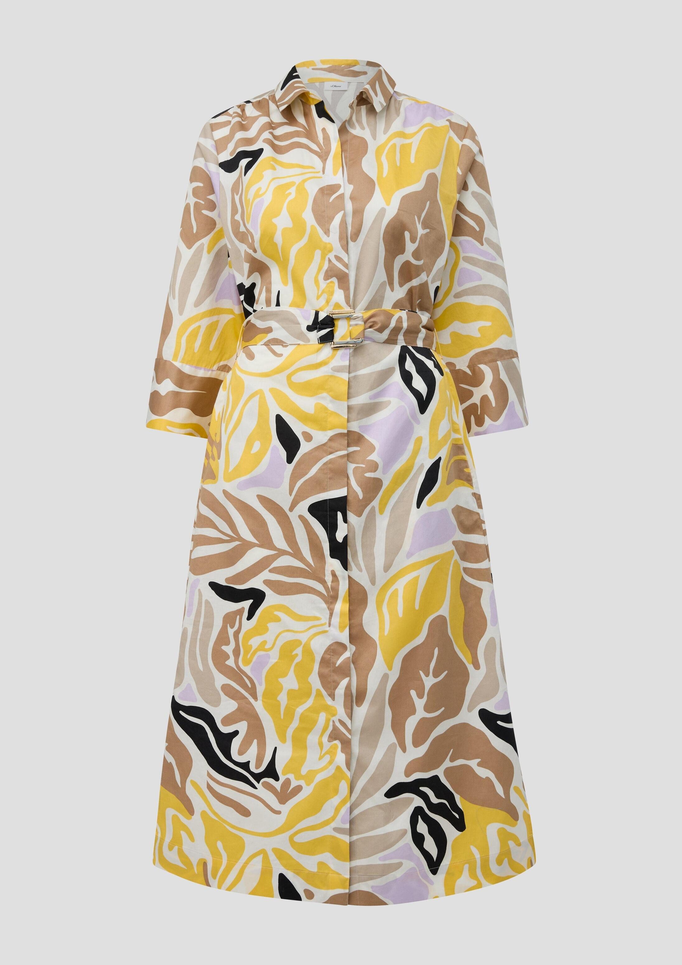 s.Oliver Minikleid Kleid Gemustertes Hemdblusenkleid aus Popeline mit Bindegürtel