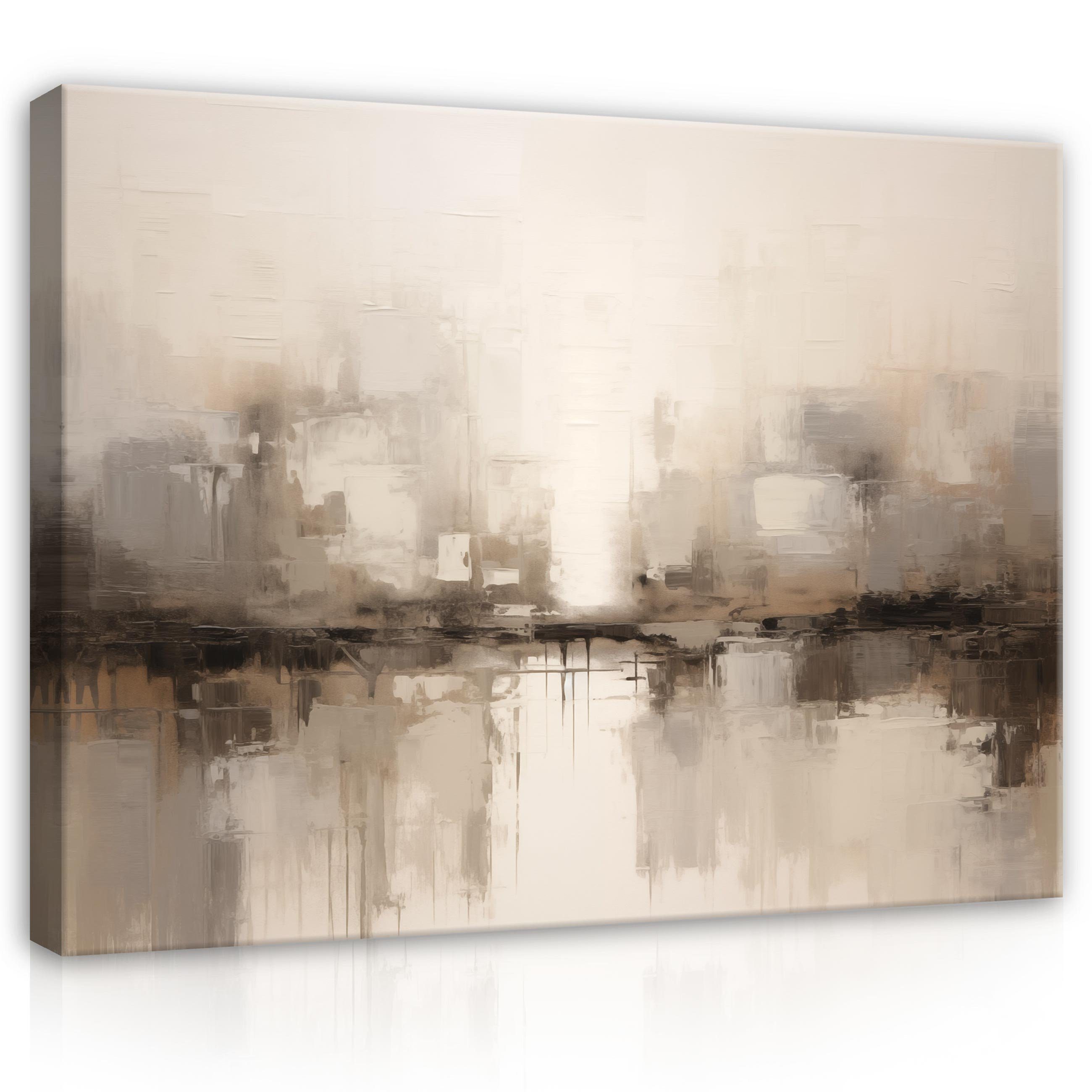 Wallarena Leinwandbild Abstrakt Kunst Beige Modern Wandbild Groß Kunstdruck Aufhängefertig, Gemalt (Einteilig, 1 St), Wandbilder Leinwandbilder Leinwand Bilder Wohnzimmer Schlafzimmer Bild