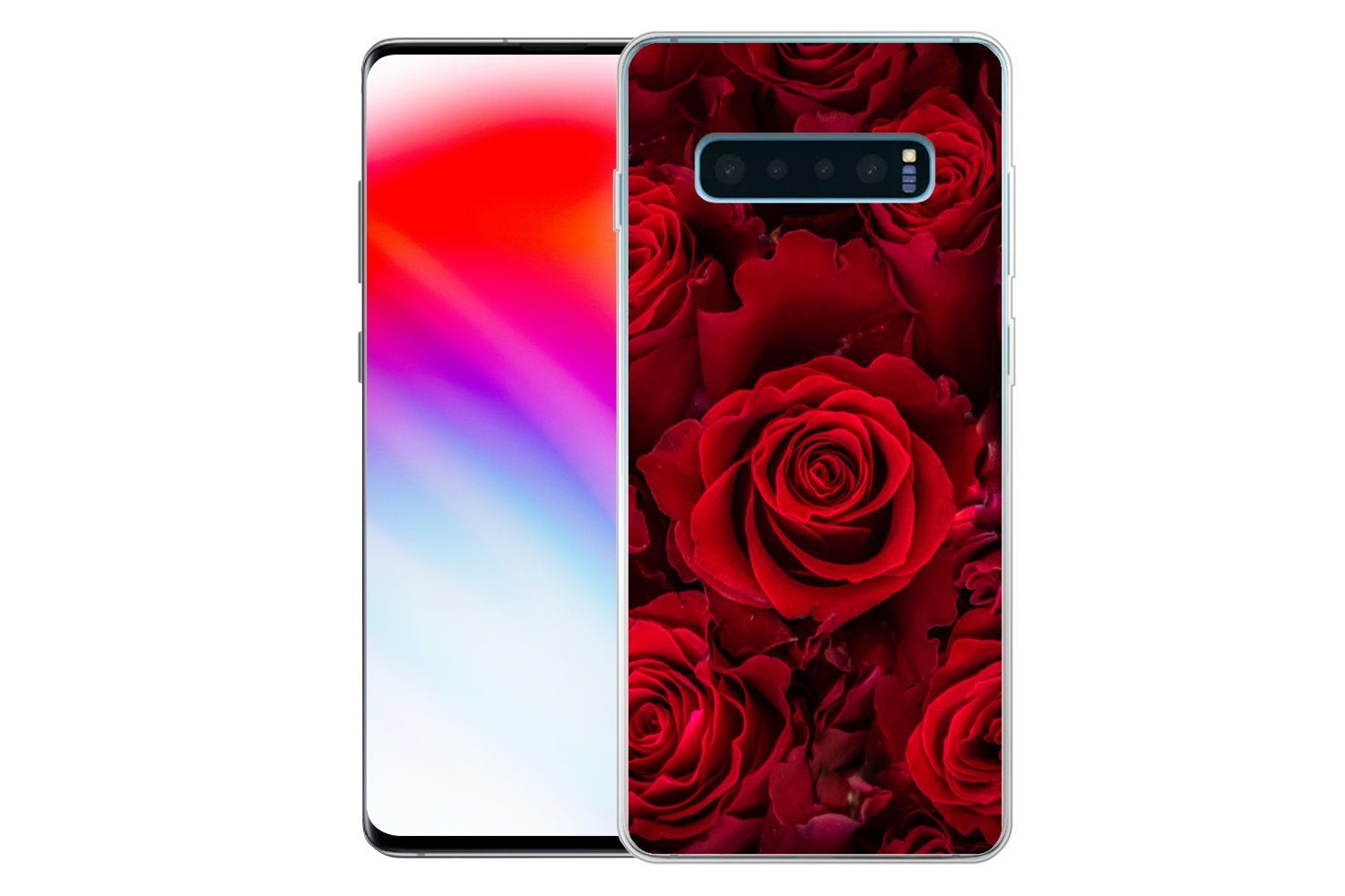MuchoWow Handyhülle für Samsung Galaxy S10 Plus Blumen - Rosen - Rot, Phone Case, Silikon, Schutzhülle Dünn