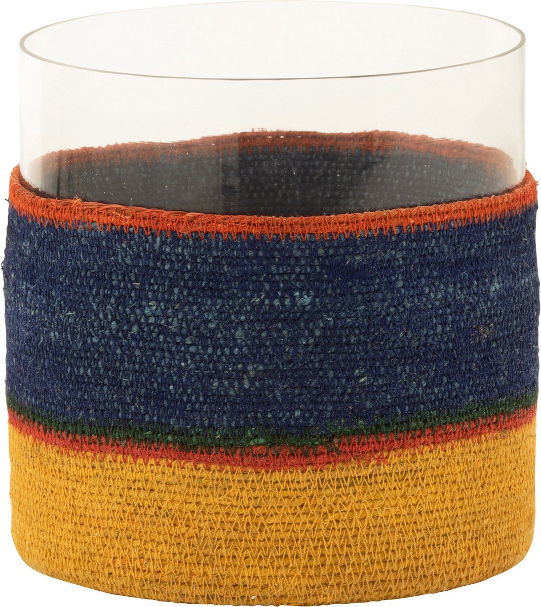 J-line Teelichthalter Windlicht Rond Strepen - Glas - dunkelblau/gelb, aus Glas
