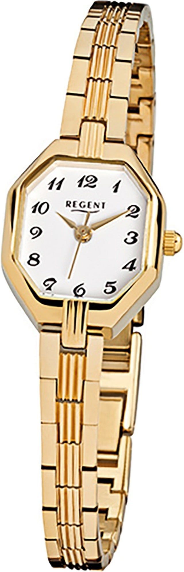 Regent Quarzuhr Regent Stahl Damen Uhr F-305 Quarzuhr, Damenuhr Edelstahl, ionenplattiert eckiges Gehäuse, klein (ca 19x22mm)