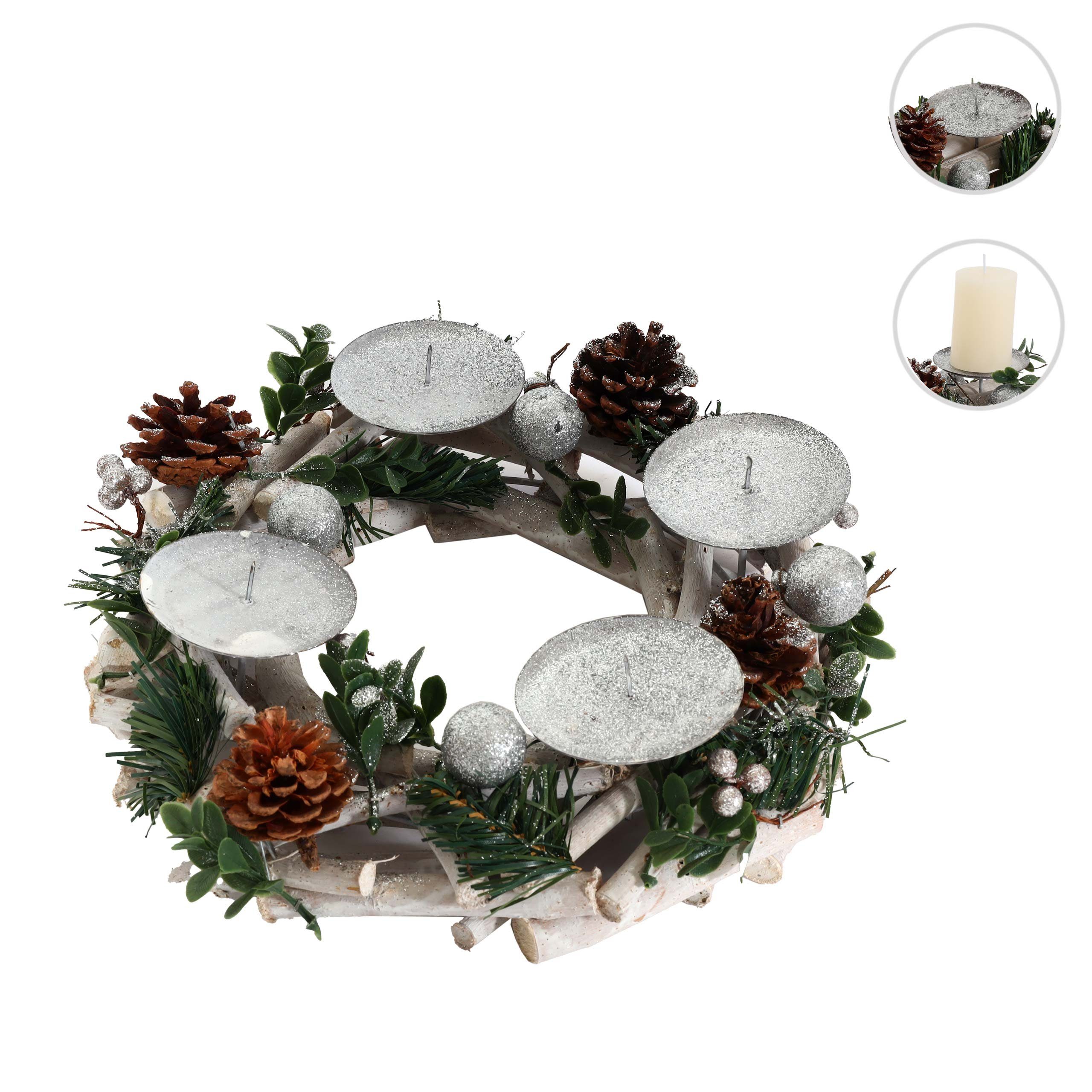 MCW Adventskranz MCW-M12, In festlichem Silber-Look