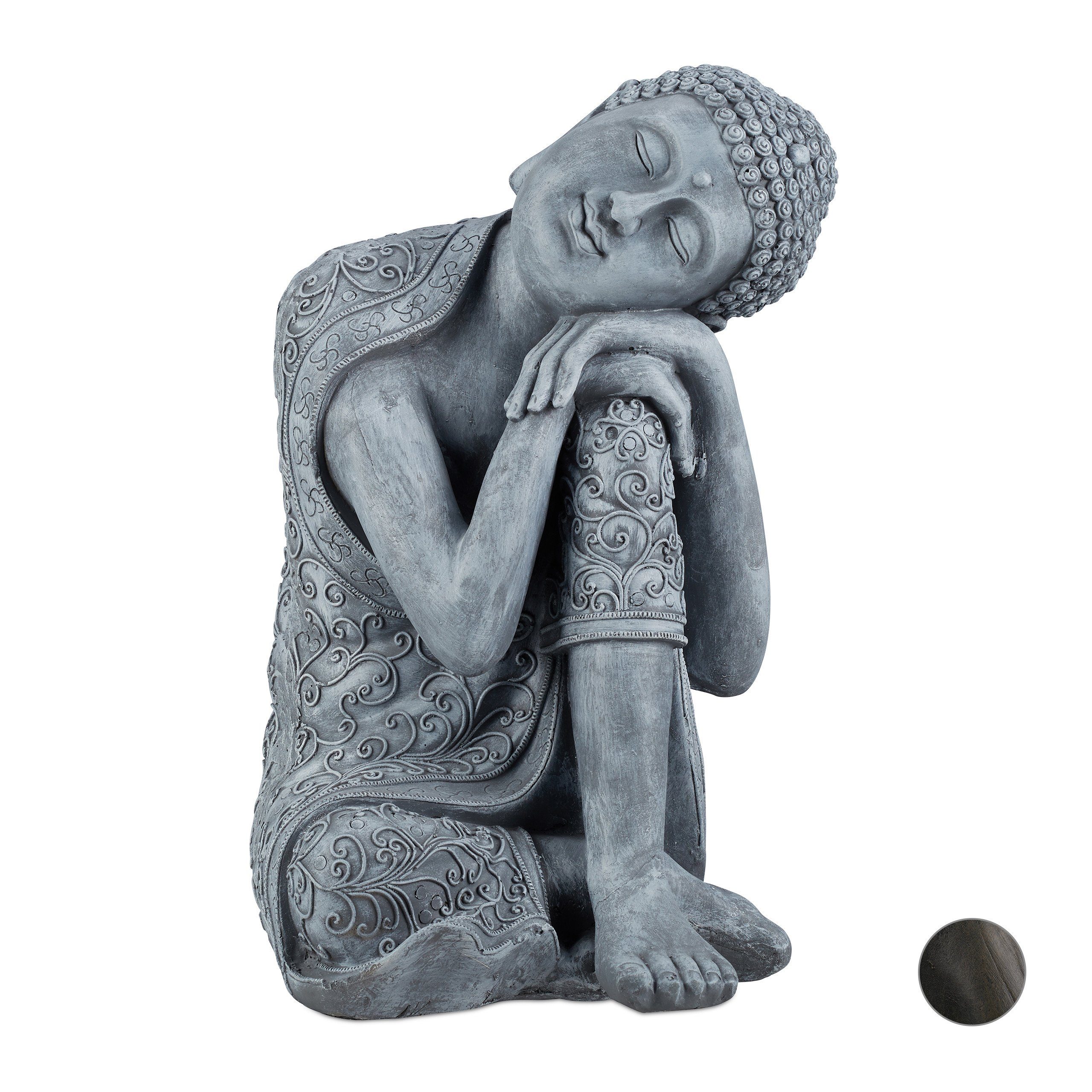 Figur geneigter Buddhafigur 60 Kopf cm, Buddha hellgrau relaxdays