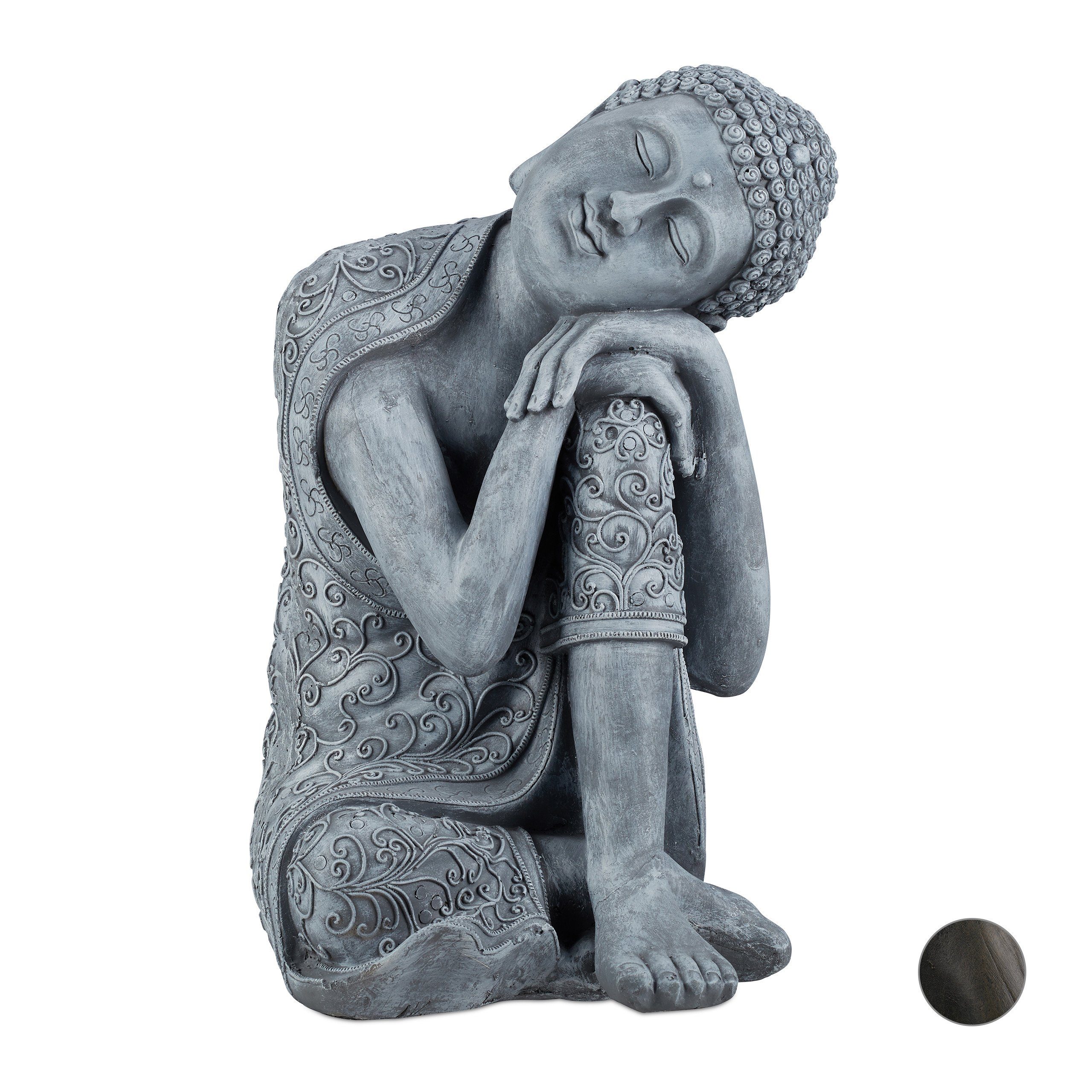 relaxdays Buddhafigur Buddha Figur geneigter Kopf 60 cm, hellgrau