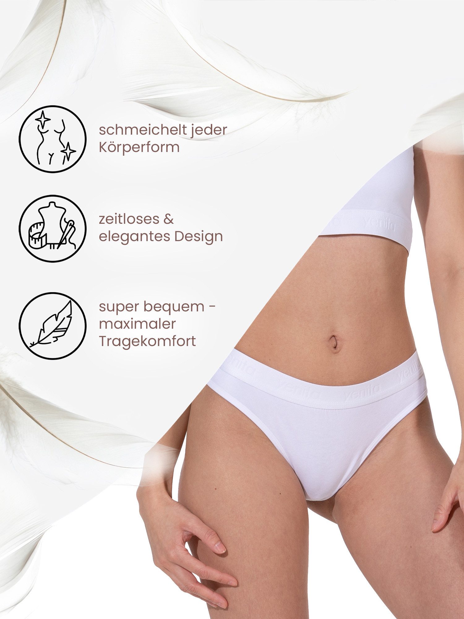 Yenita® Bikinislip Damen Slips mit elastischem Logobund (3-St) in angenehmer Baumwoll-Stretchqualität