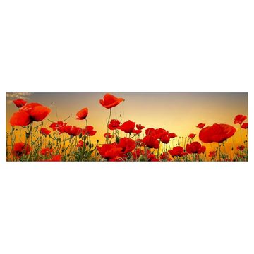 Bilderdepot24 Küchenrückwand rot dekor Blumen Mohnblumenfeld Sonnenuntergang Wandverkleidung Küche, (1-tlg., Nischenrückwand - für Fliesenspiegel ohne Bohren - matt), Spritzschutz Rückwand Küche Herd - Folie selbstklebend versch. Größen