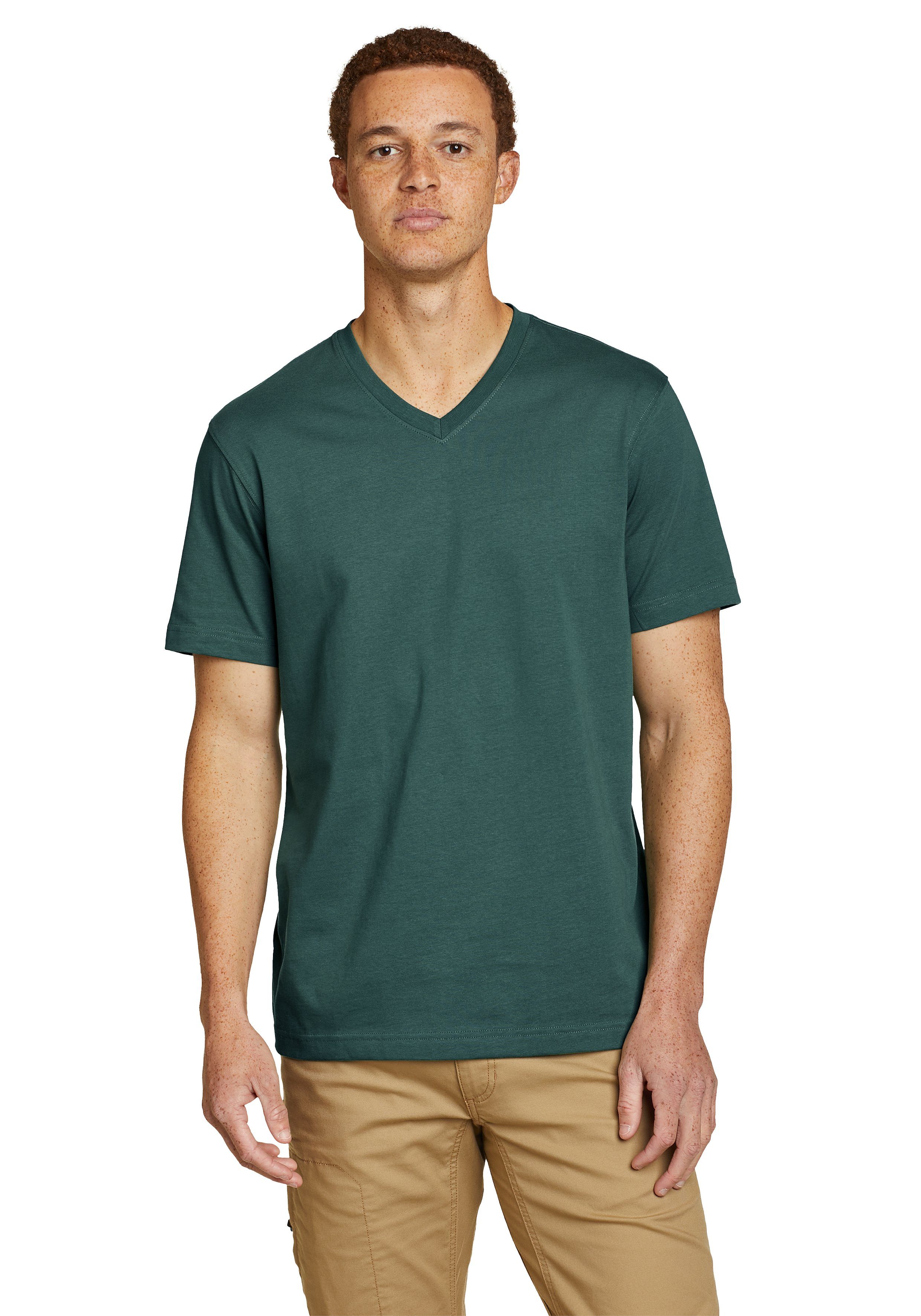 Eddie Bauer T-Shirt Legend Wash Pro Shirt 100% Baumwolle - V-Ausschnitt Dunkles Immergrün