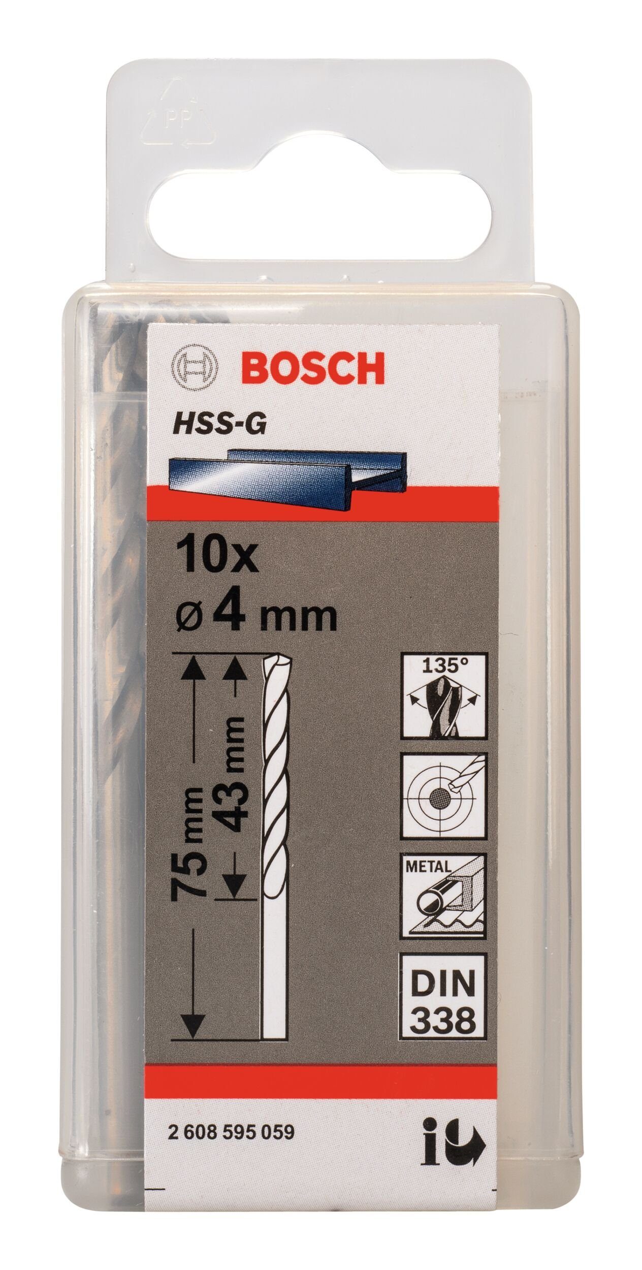 4 (10 Metallbohrer, - HSS-G mm 338) - 10er-Pack (DIN Stück), x x BOSCH 75 43