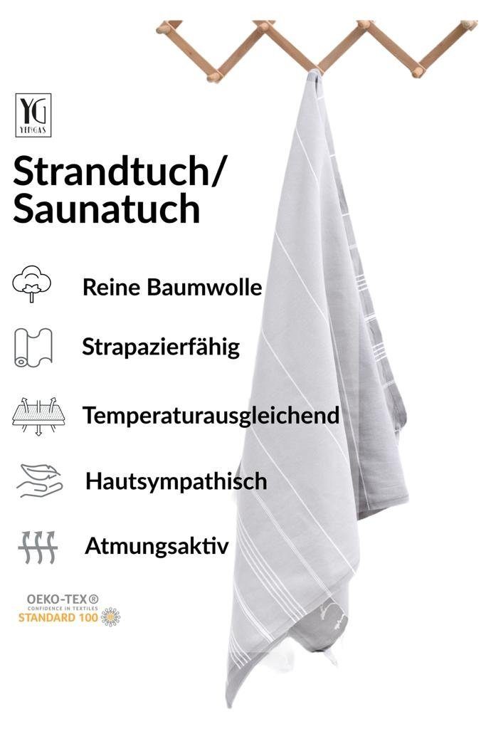 YENGAS Hamamtuch, Saunatuch, grau 100% platzsparend schnelltrocknend, & 95x175cm, Strandtuch, Peshtemal, Baumwolle & leicht